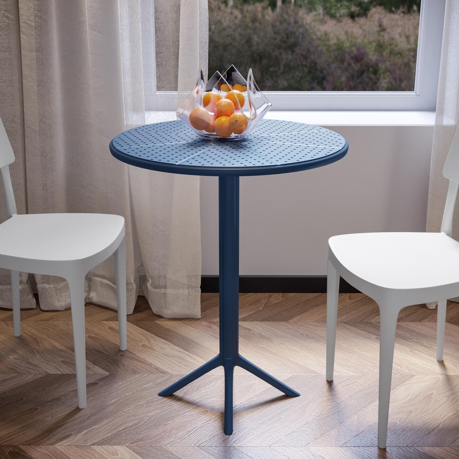Tavolo da pranzo rotondo 60 cm blu oceano in polipropilene - Sonny