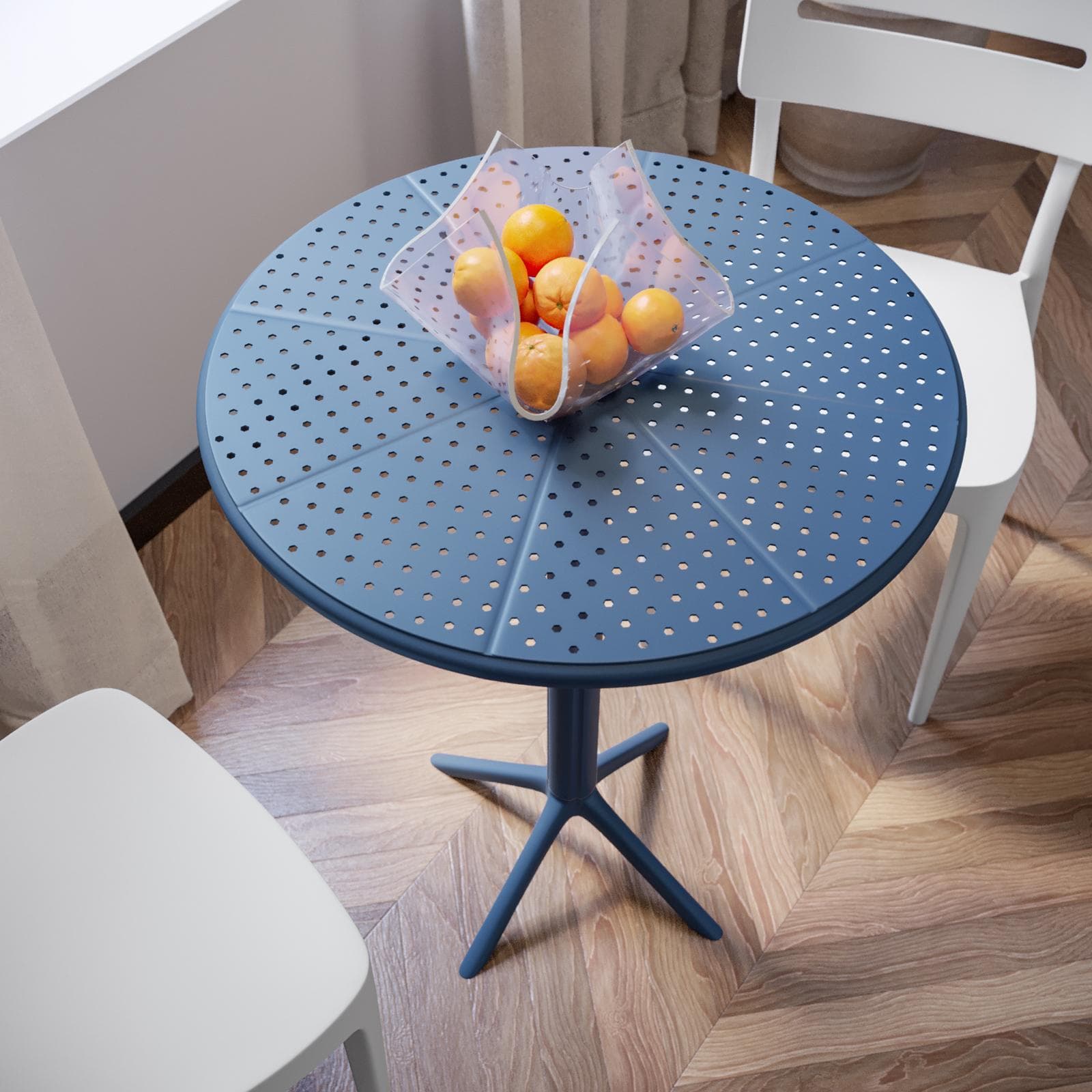 Tavolo da pranzo rotondo 60 cm blu oceano in polipropilene - Sonny