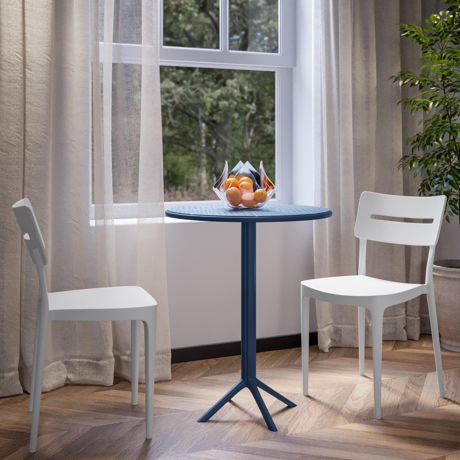 Tavolo da pranzo rotondo 60 cm blu oceano in polipropilene - Sonny