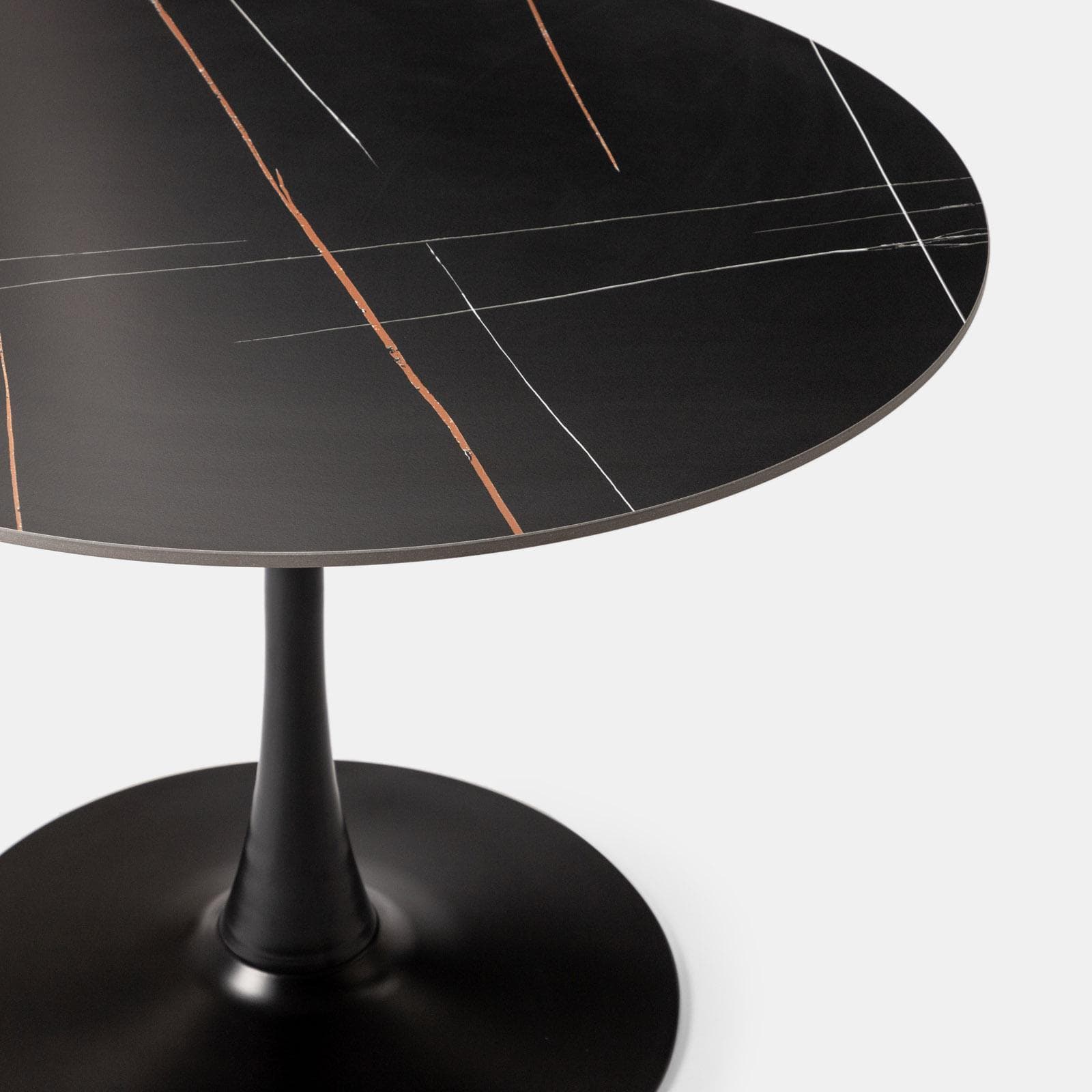 Tavolo rotondo 100 cm con top in ceramica effetto marmo e struttura in metallo nero - Tulipano