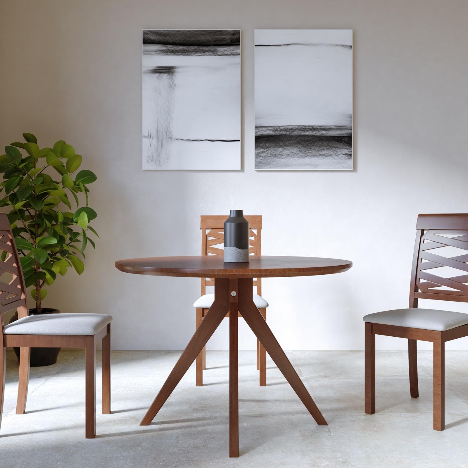Tavolo rotondo 106 cm legno noce con gambe a trespolo - Crotol