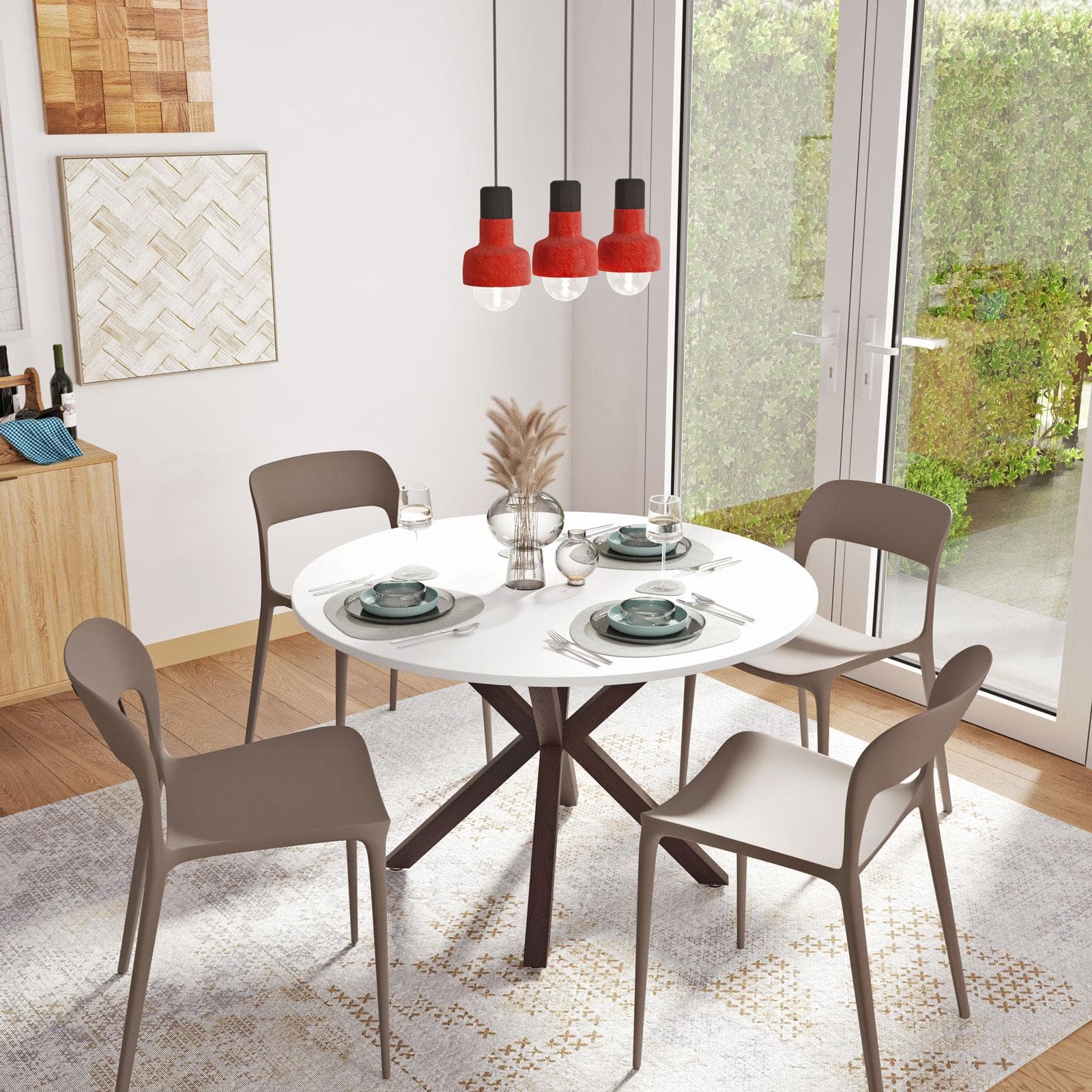 Tavolo rotondo 120 cm con top bianco e gambe incrociate rovere scuro - Focal