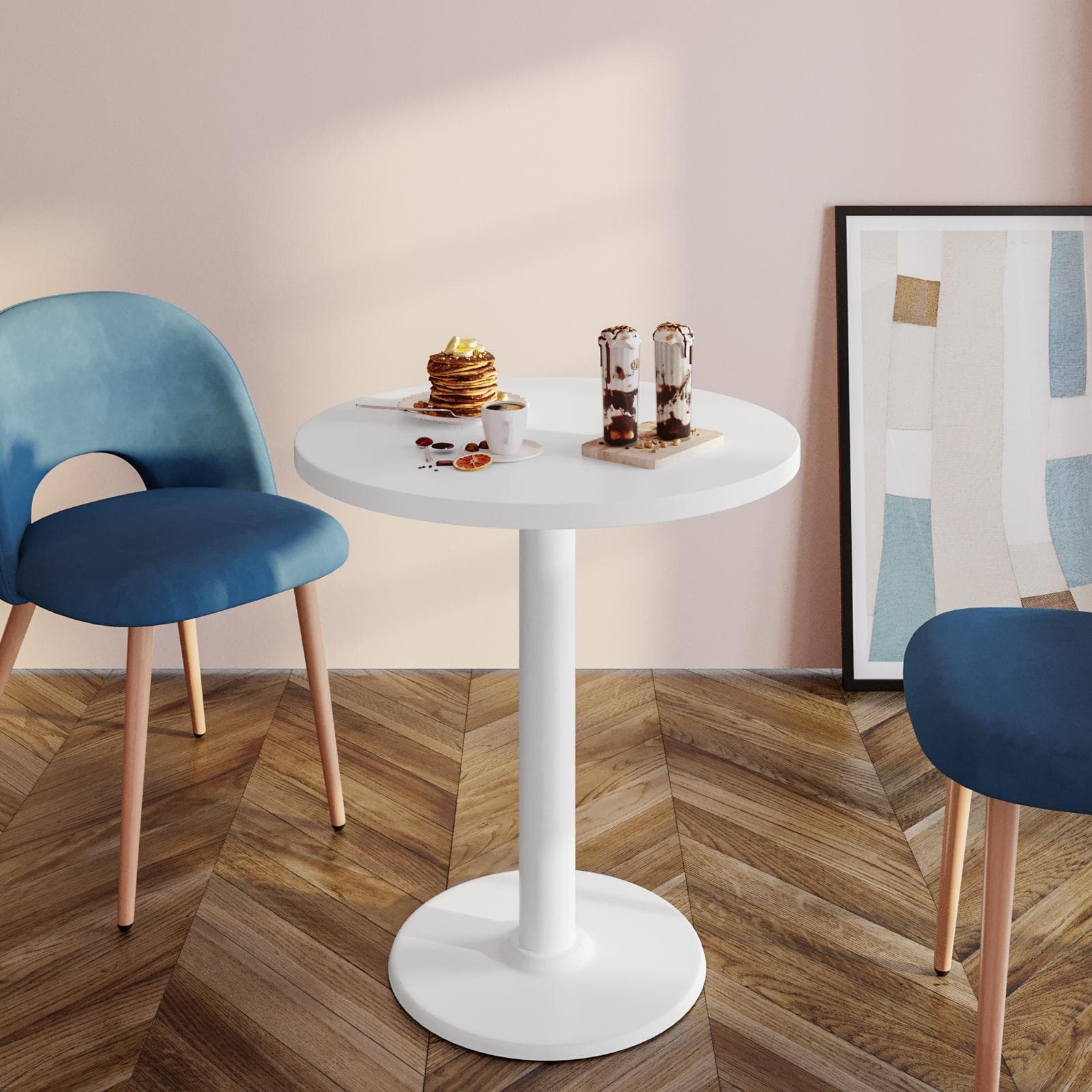 Tavolo rotondo 60 cm con top da 30 mm e base in metallo bianco - Caio