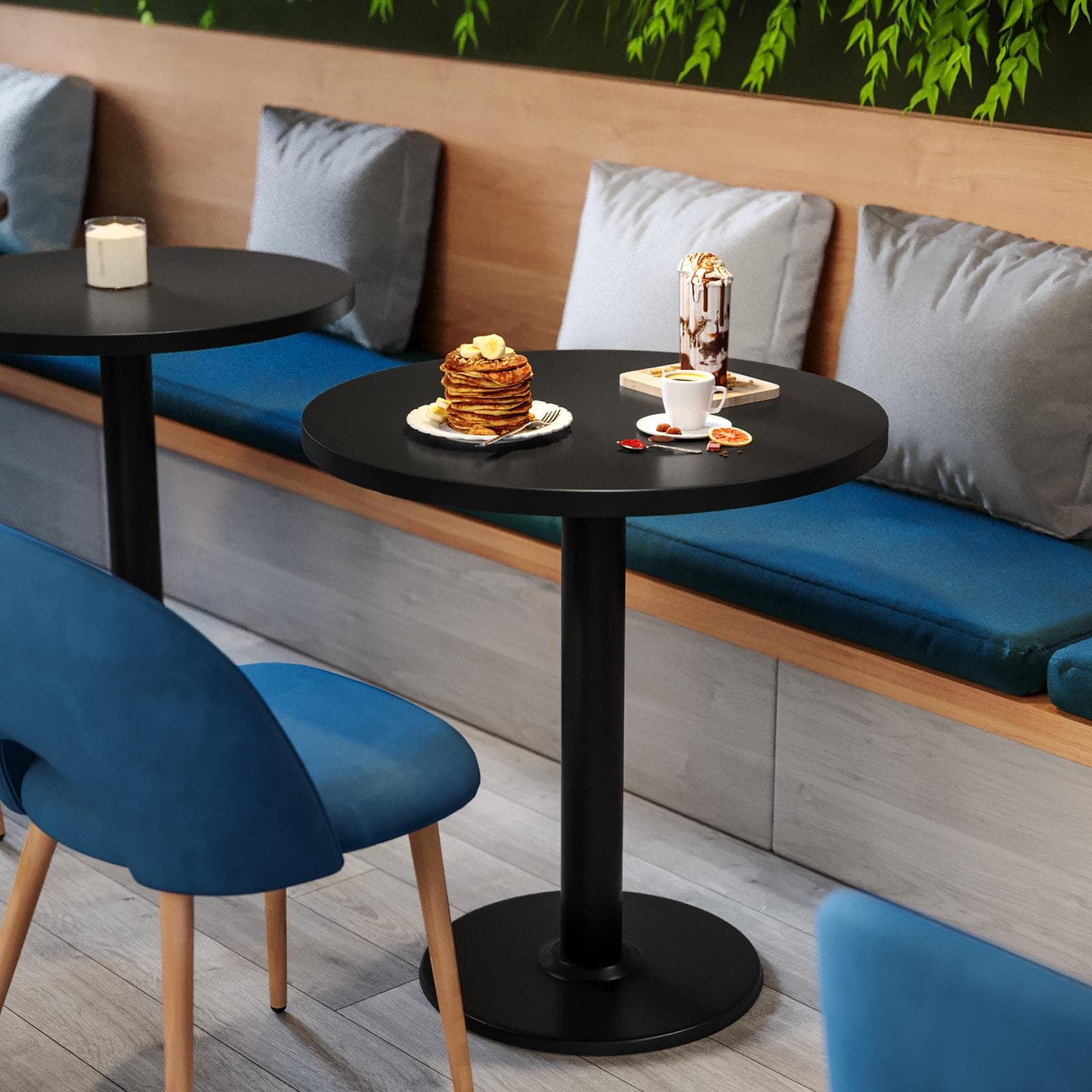 Tavolo rotondo 60 cm con top da 30 mm e base in metallo nero - Caio