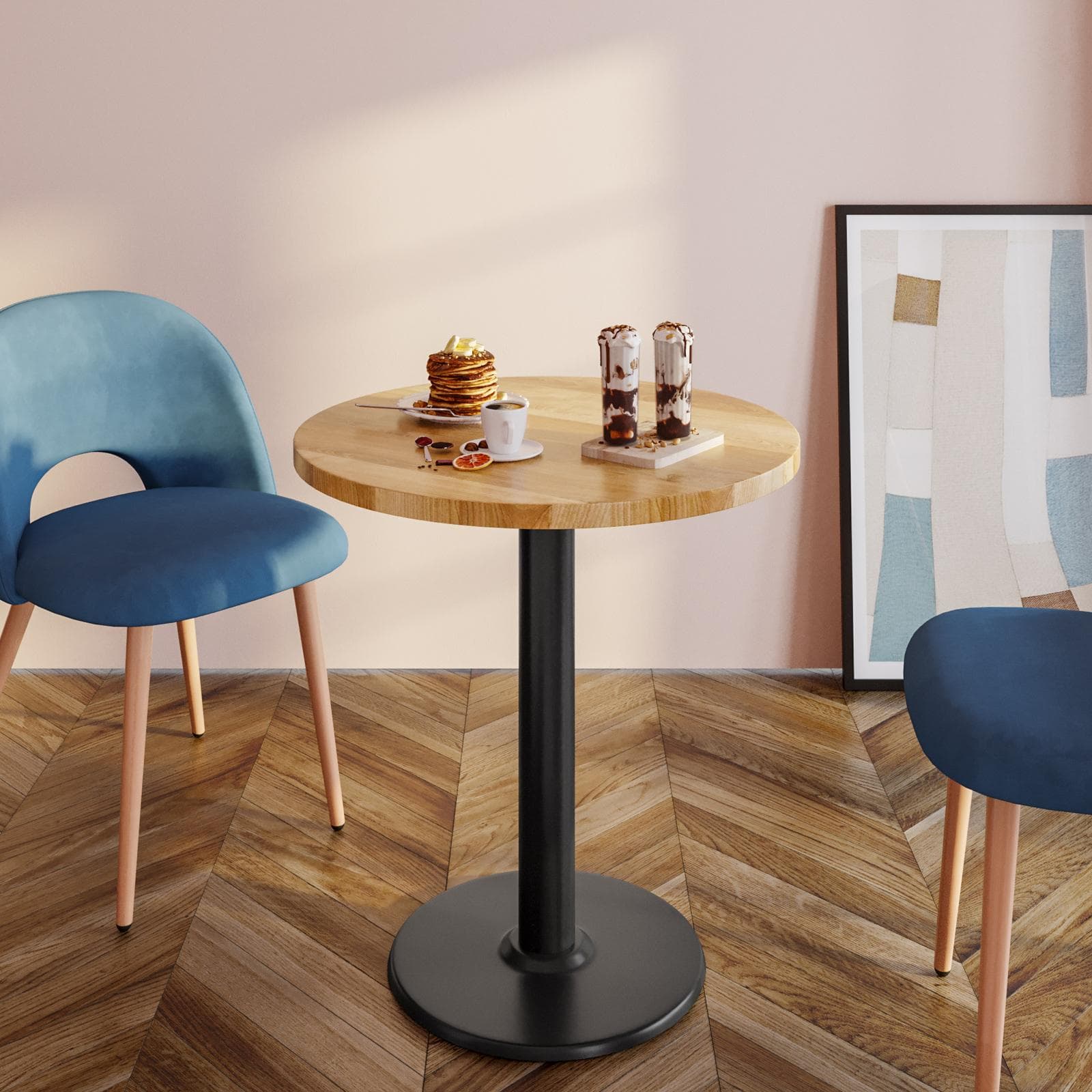 Tavolo rotondo 60 cm con top da 30 mm effetto rovere e base in metallo nero - Caio