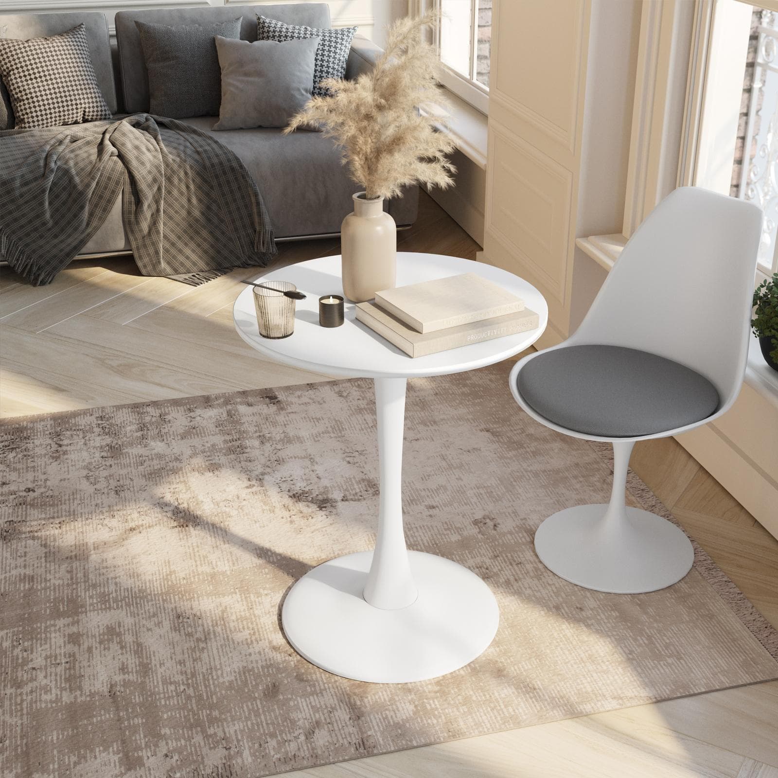 Tavolo da pranzo rotondo 60 cm in legno bianco opaco - Tulipano