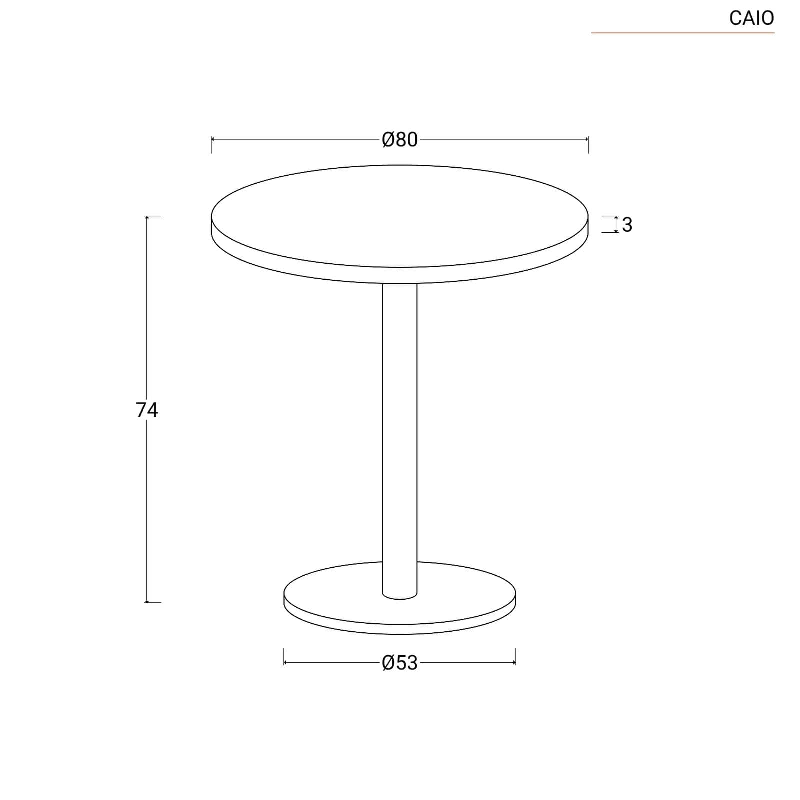 Tavolo rotondo 80 cm con top da 30 mm e base in metallo nero - Caio