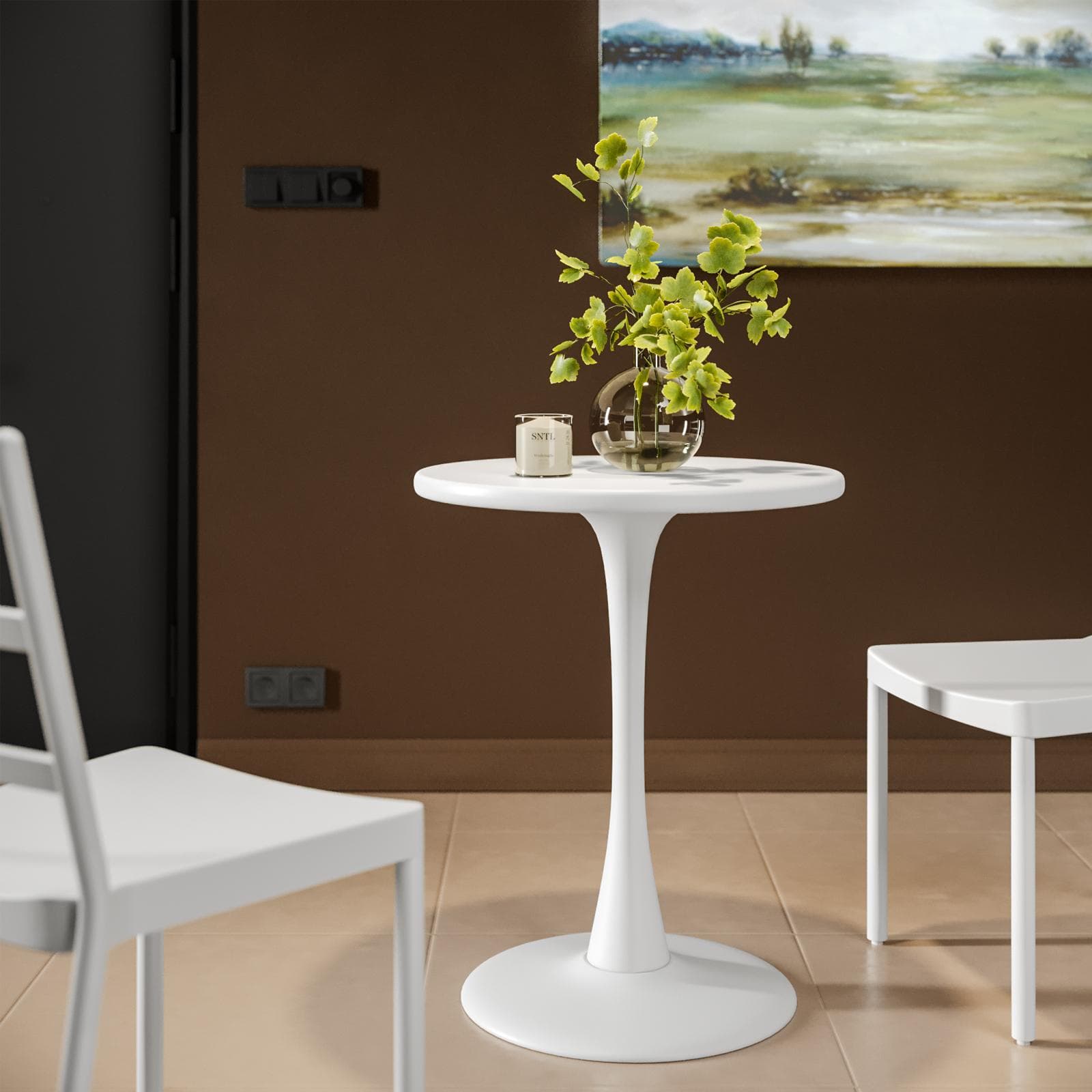Tavolo da esterno rotondo 60 cm in metallo bianco - Tulipano