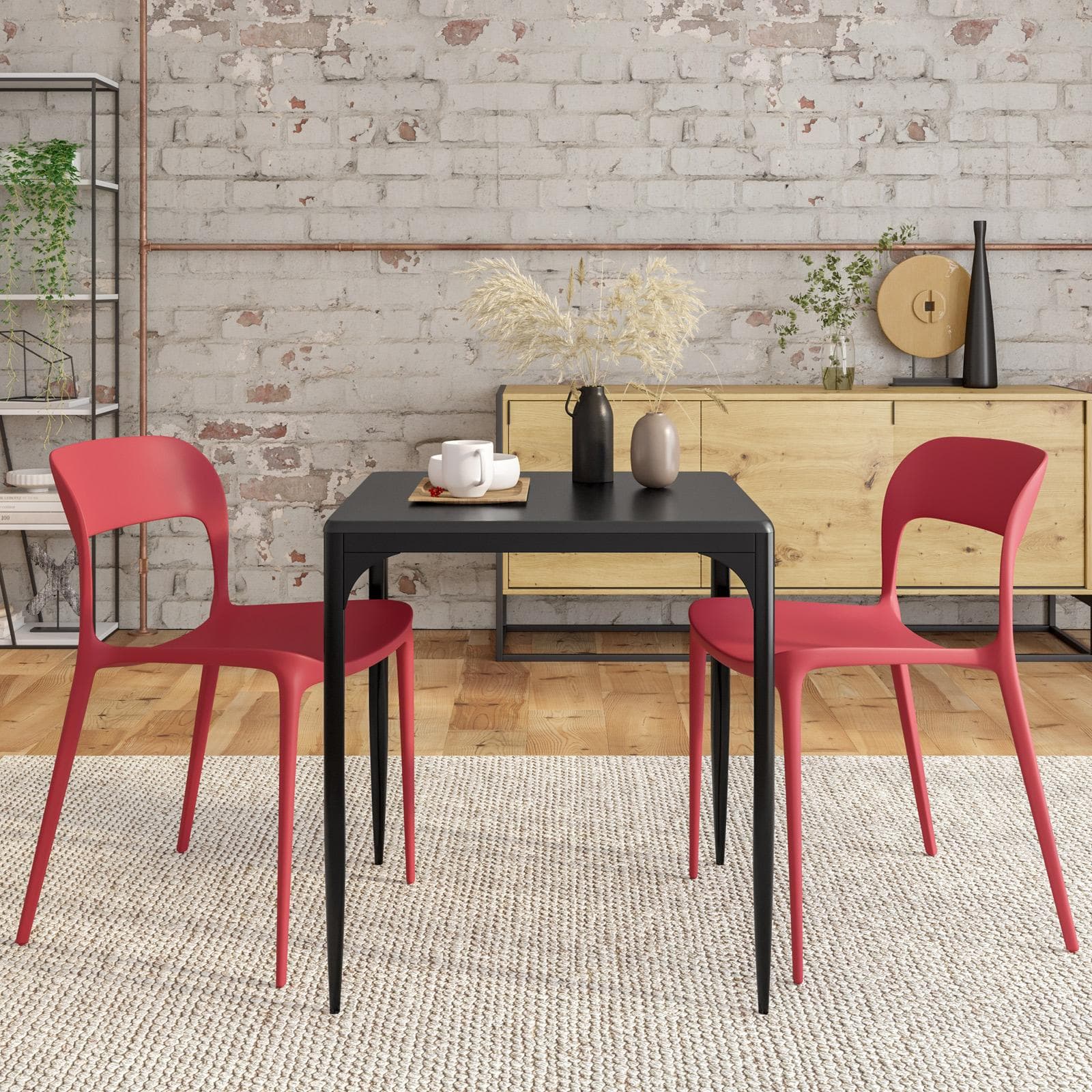 Tavolo stile industrial 70x70 cm top effetto rovere nero e struttura in metallo - Maxime