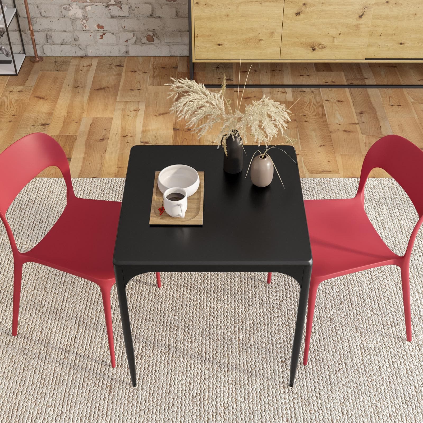 Tavolo stile industrial 70x70 cm top effetto rovere nero e struttura in metallo - Maxime