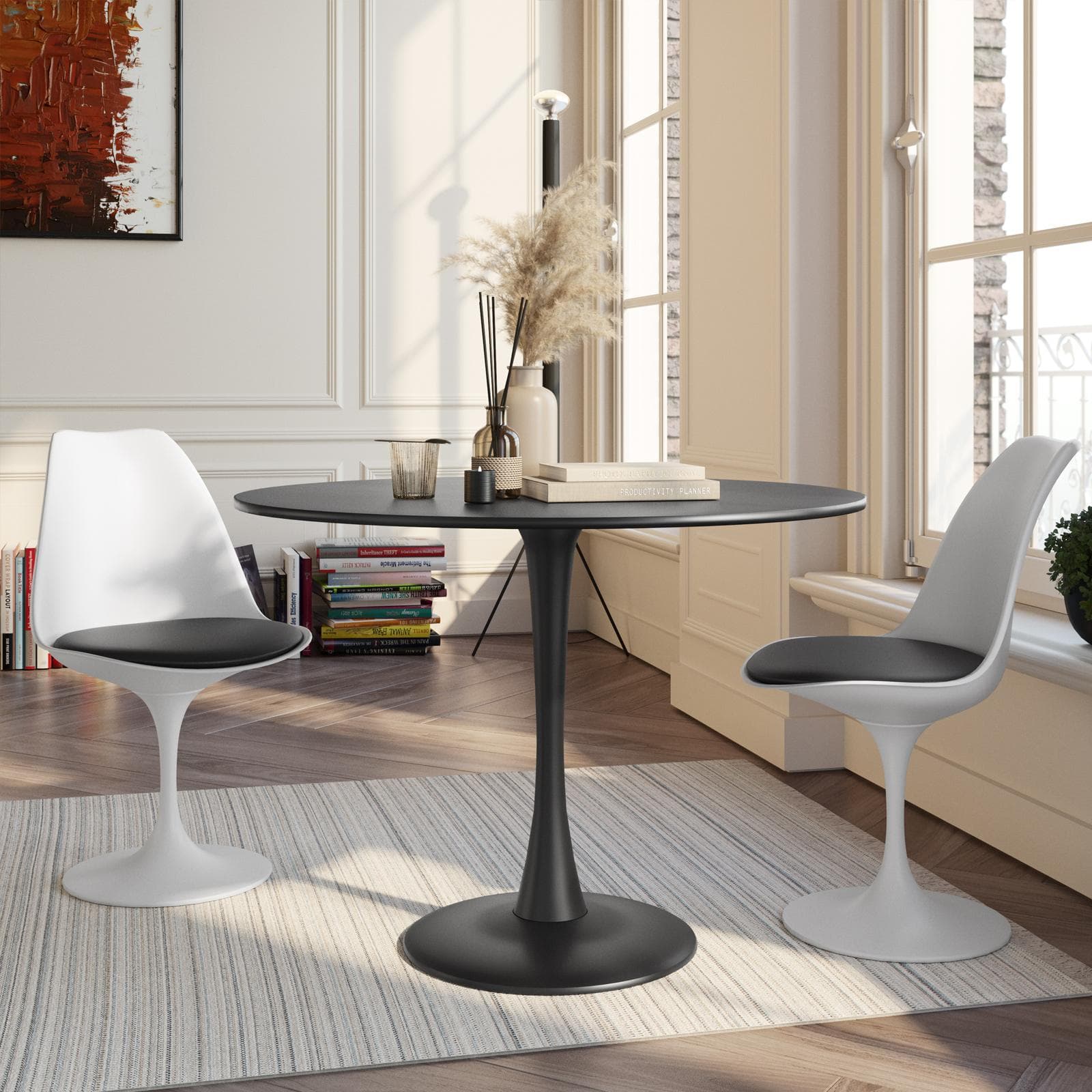 Tavolo tondo 100 cm in legno nero opaco - Tulipano