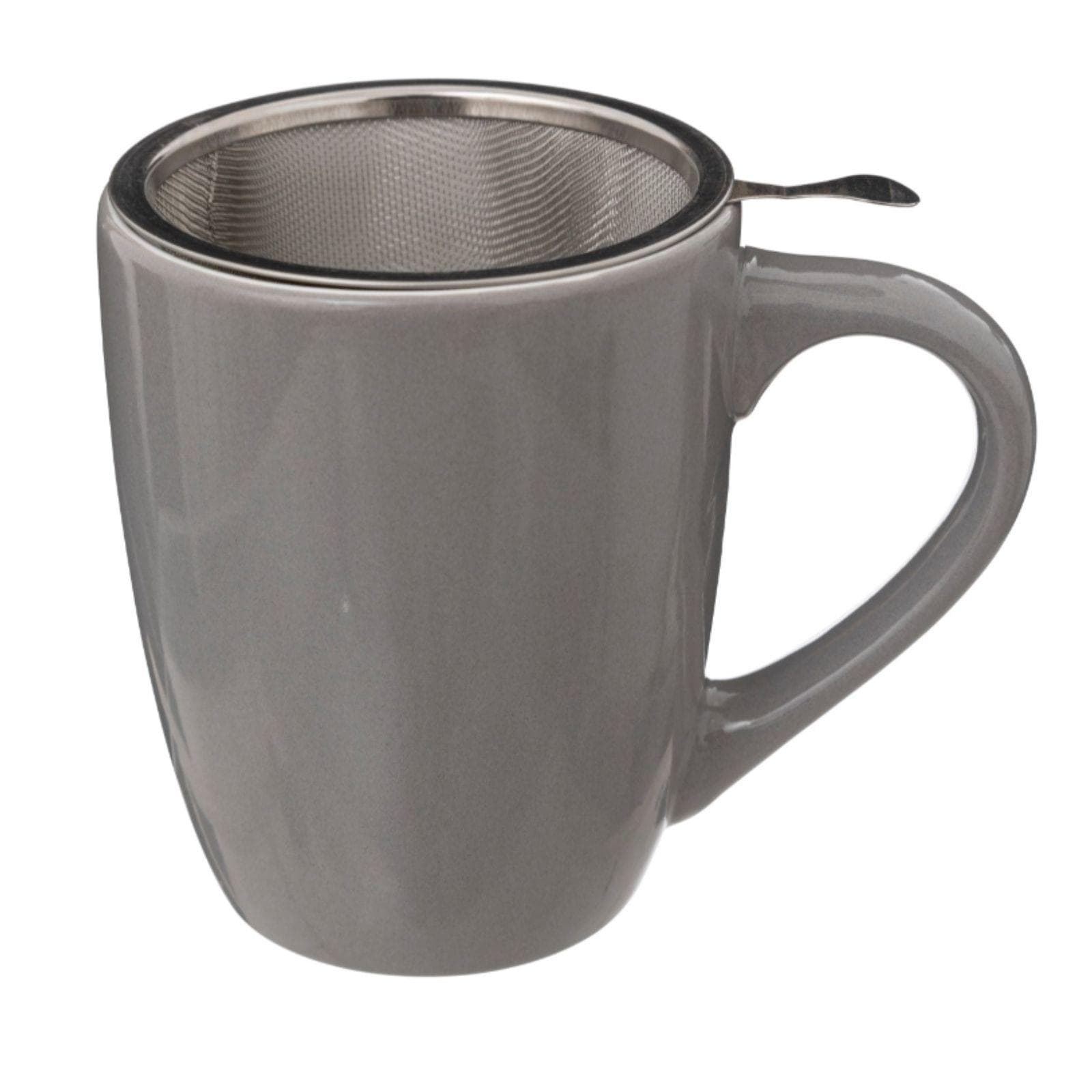 Tazza 32 cl in ceramica grigio lucido con coperchio e filtro per infuso - Aeloria