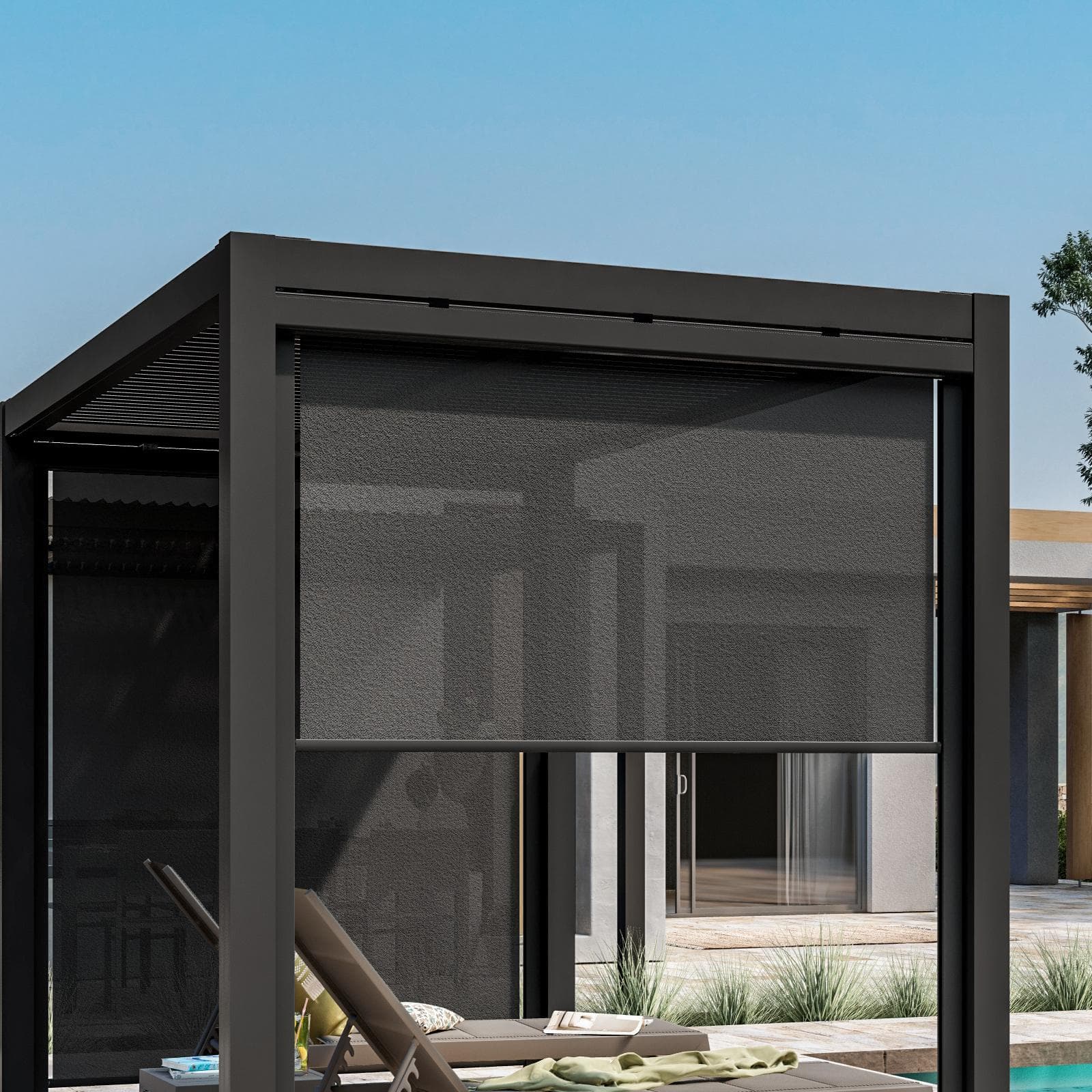 Tenda a caduta antracite lato da 2 m per gazebo bioclimatico antracite - Enea