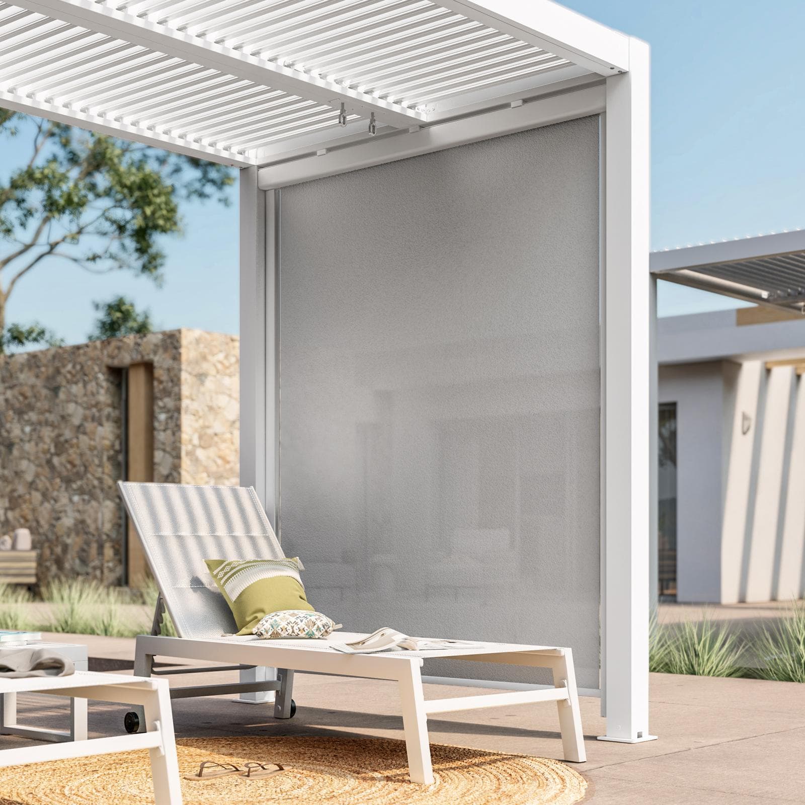 Tenda a caduta bianca lato da 2 m per gazebo bioclimatico bianco - Enea