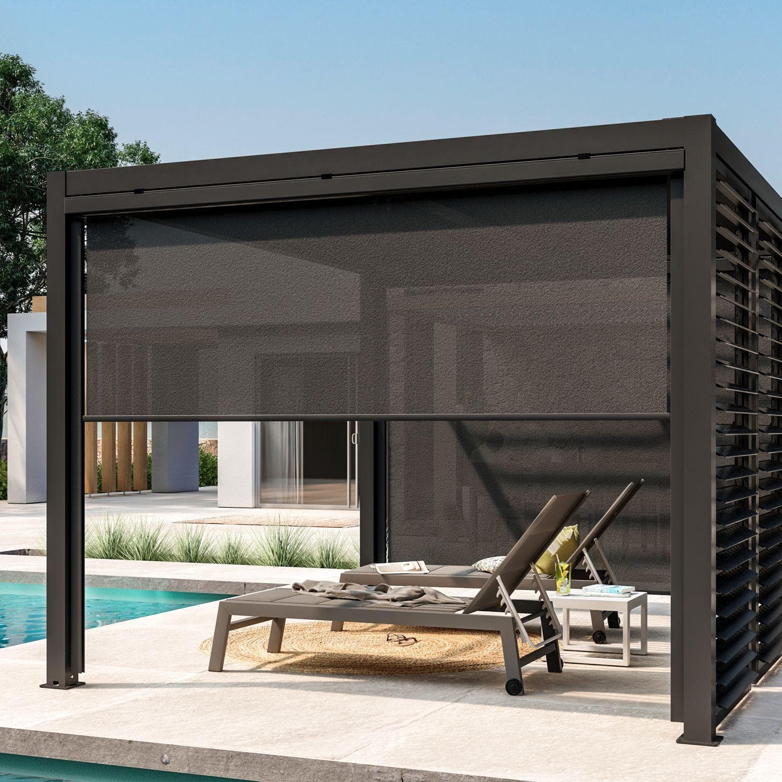 Tenda a caduta antracite lato da 3 m per pergola o gazebo bioclimatico antracite - Enea