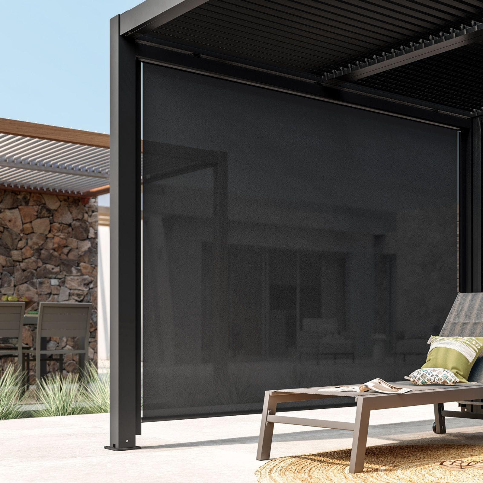 Tenda a caduta antracite lato da 3 m per pergola o gazebo bioclimatico antracite - Enea