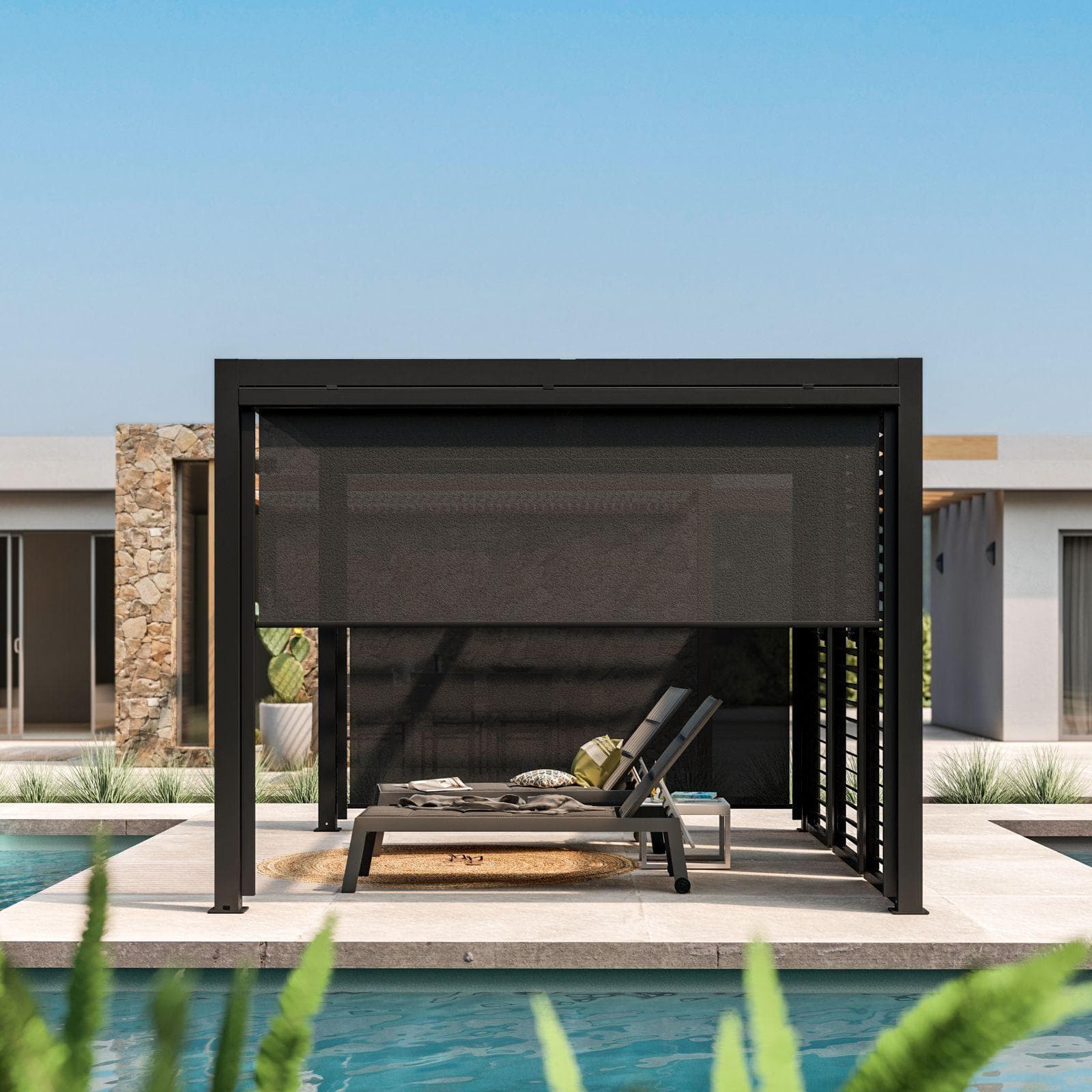 Tenda a caduta antracite lato da 3,6 m per pergola o gazebo bioclimatico antracite - Enea