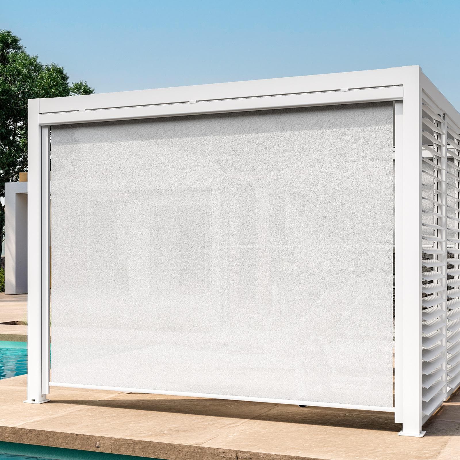 Tenda a caduta bianca lato 4 m per pergola o gazebo bioclimatico effetto legno - Enea Wood