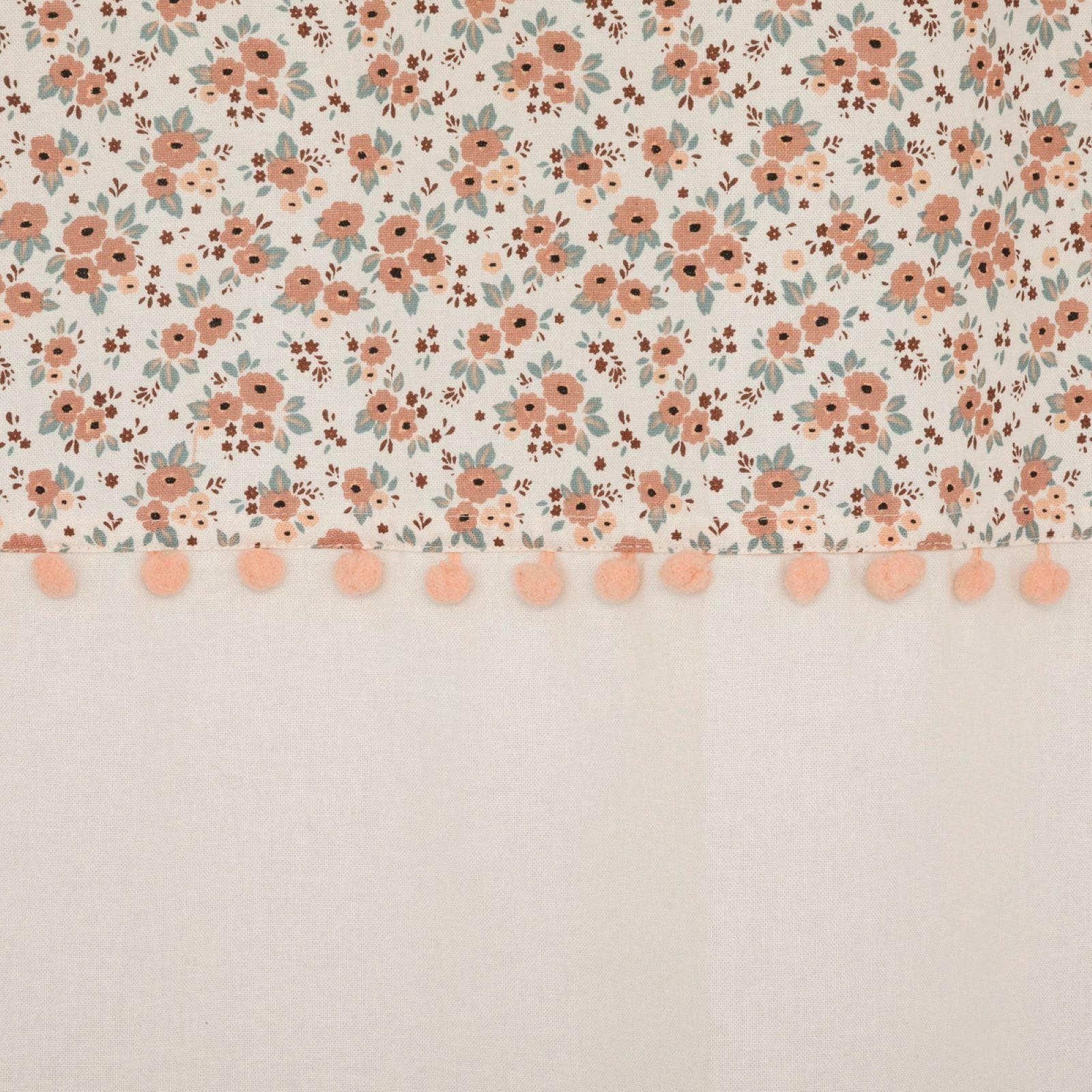 Tenda filtrante 140x260h cm in cotone beige con fiori e pompon - Oceania Kids