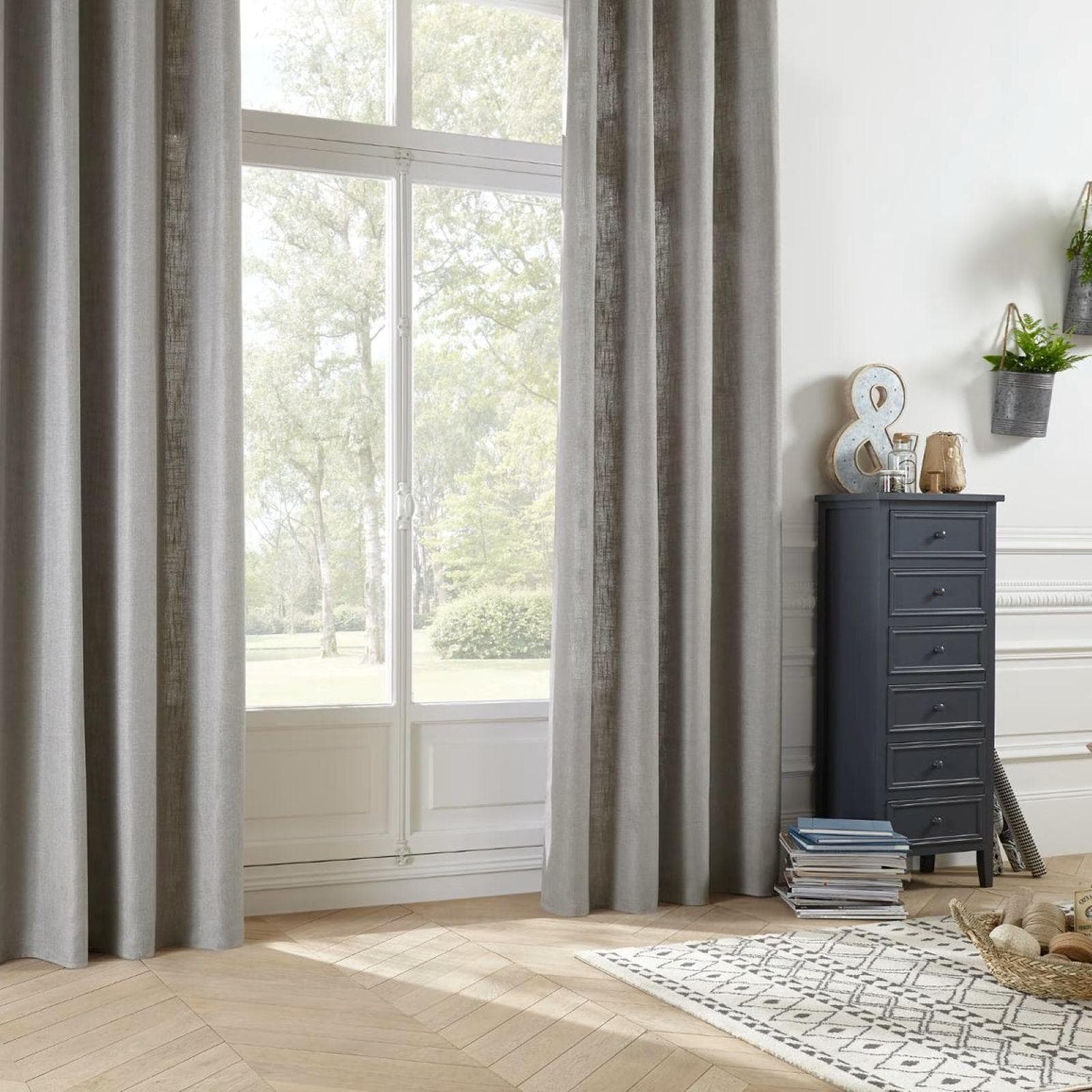 Tenda filtrante 140x260h cm in tessuto effetto lino grigio - Lenix