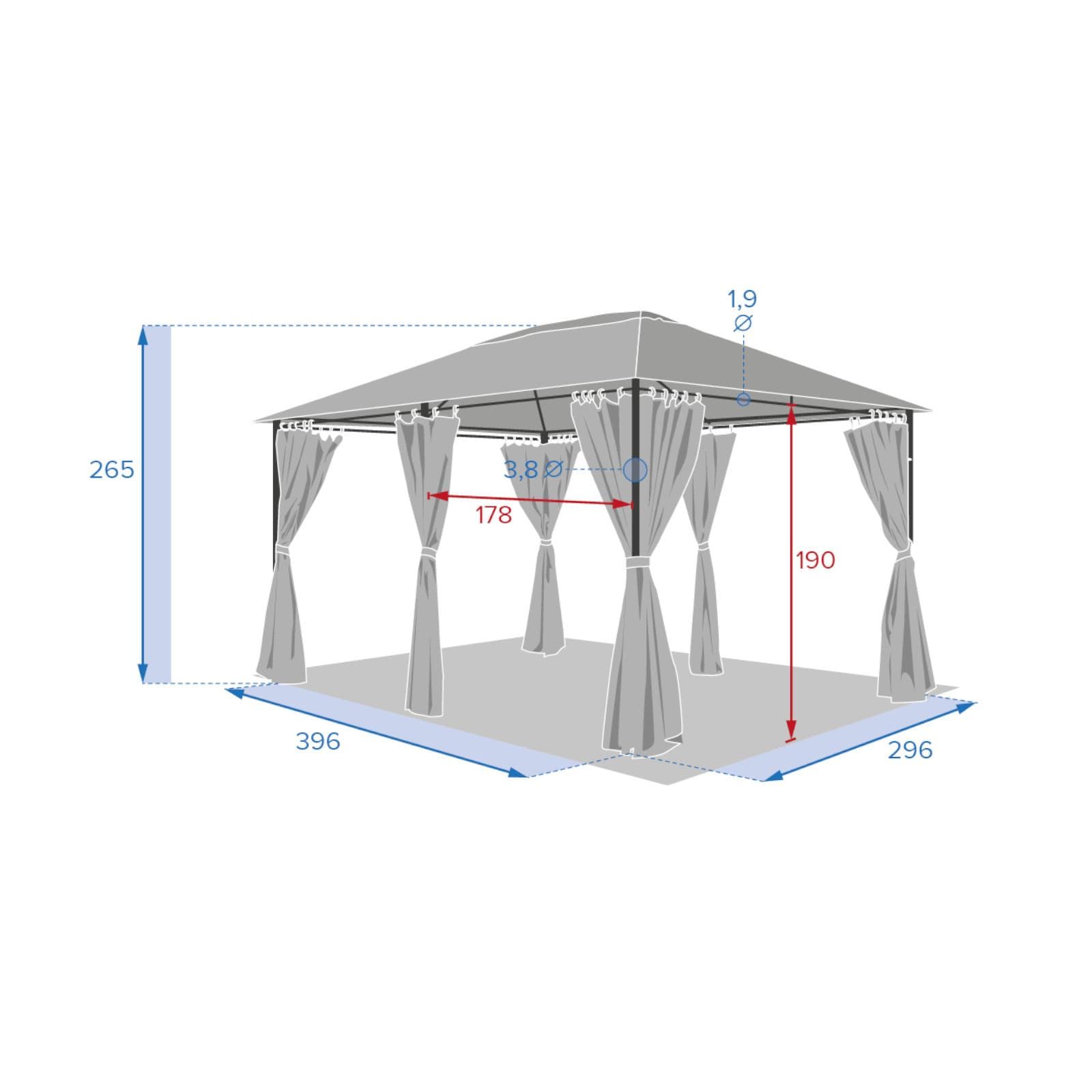 Set 6 tende con cerniera per gazebo Albury e Malvasia da 3x4 m in poliestere grigio