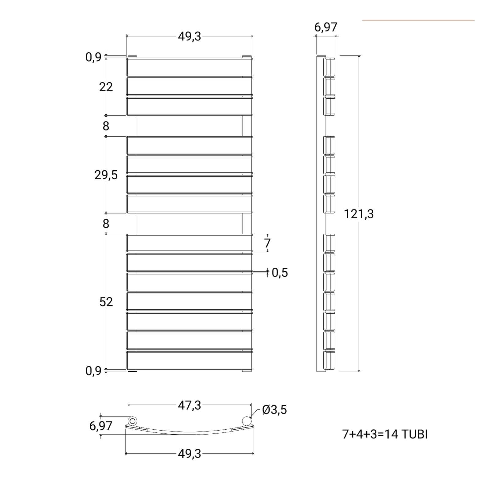 Termoarredo curvo 1213x493 mm in acciaio al carbonio antracite - Venezia di Lazzarini