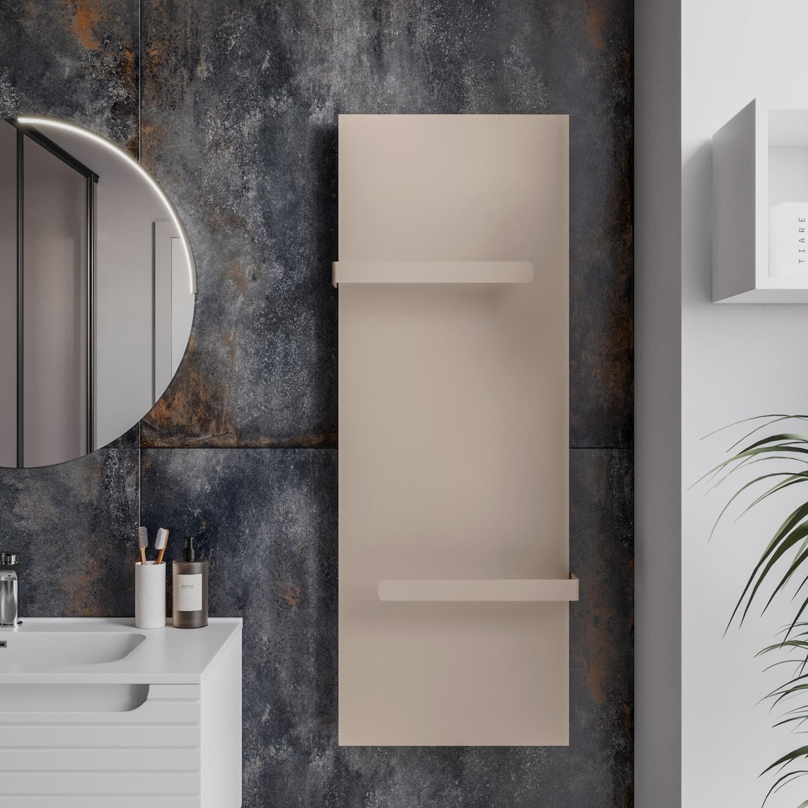 Termoarredo a pannello 1220x452 acciaio sabbia con portasalviette - Dandy