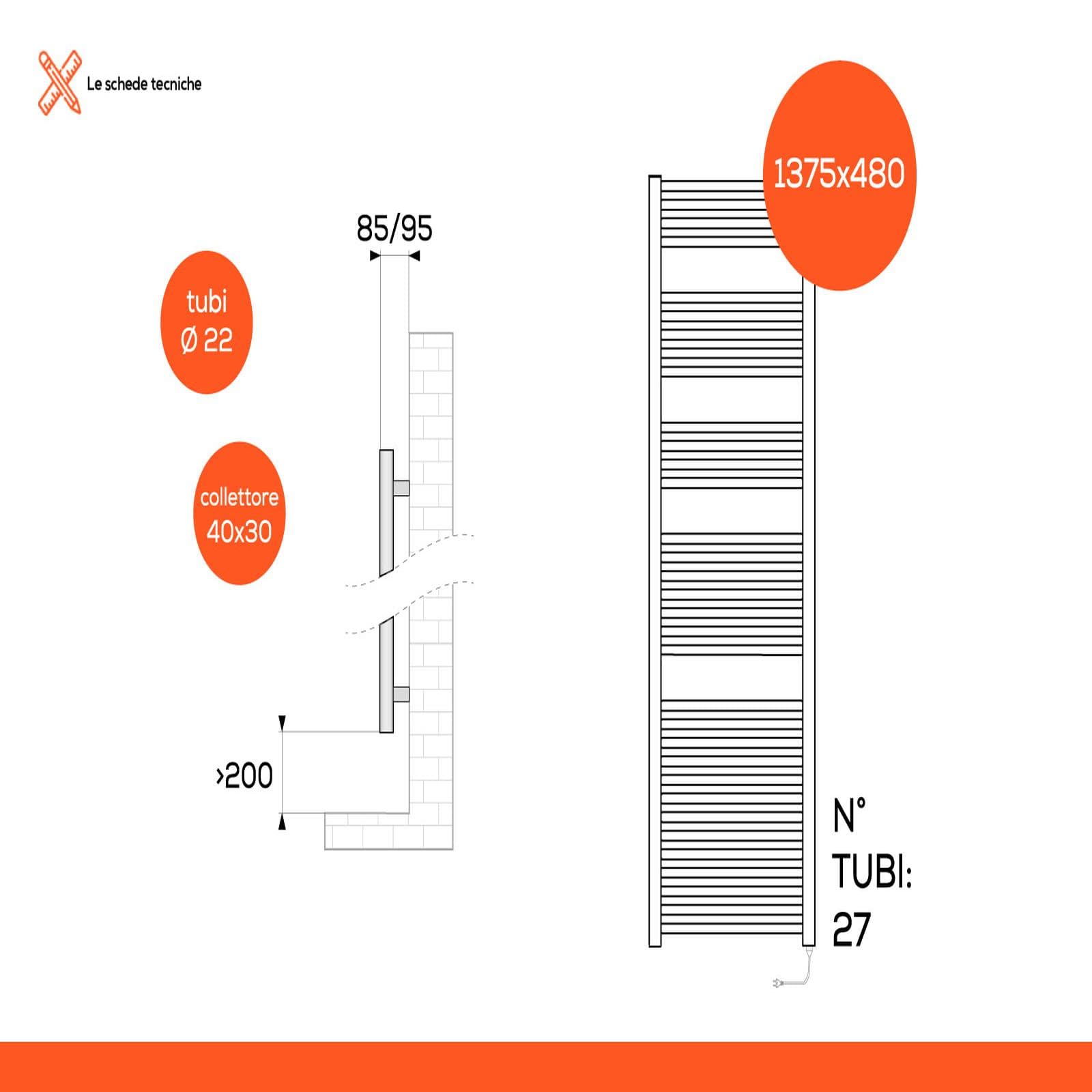 Termoarredo elettrico 1375x480mm potenza 750W presa shuko antracite - E-Cortina di Lazzarini