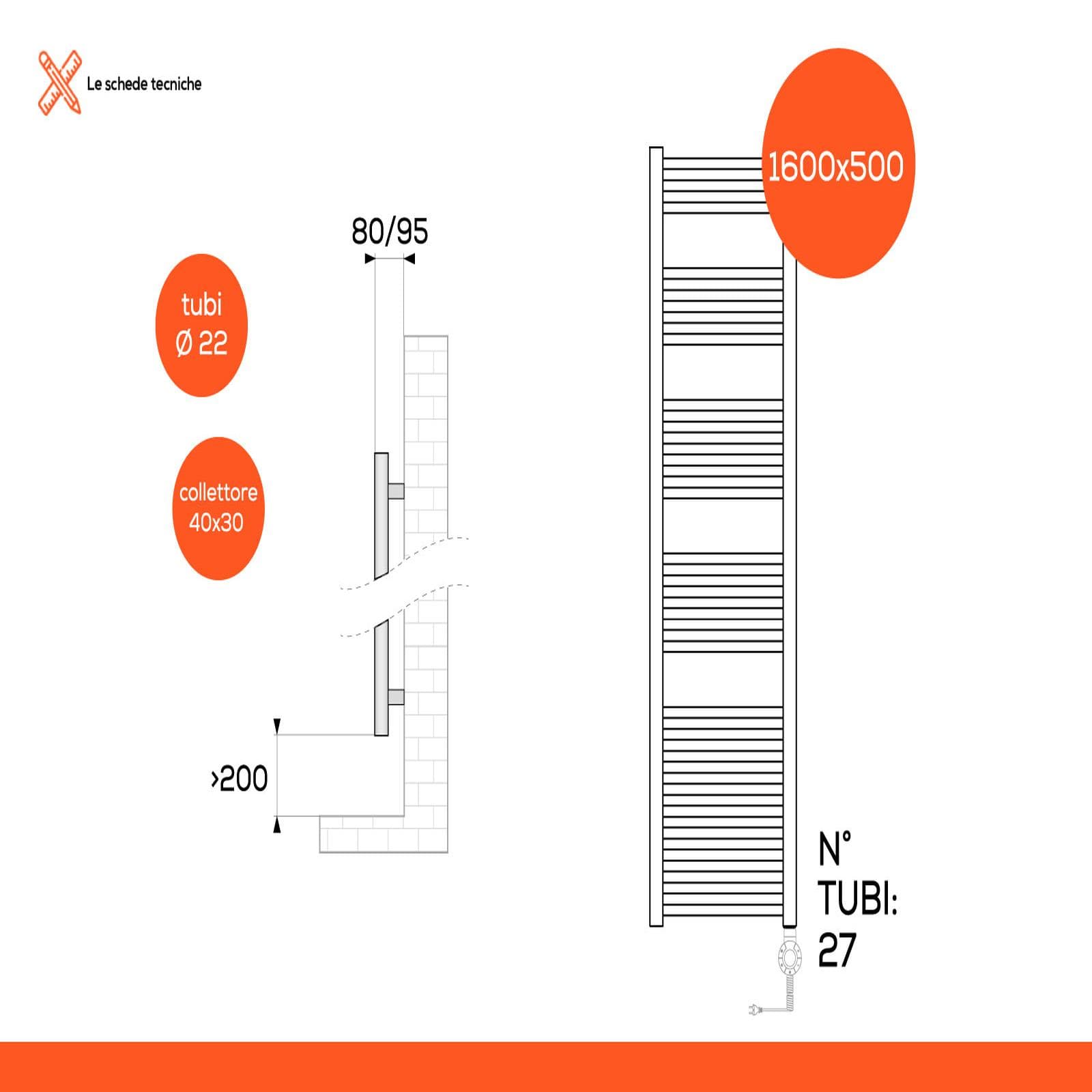 Termoarredo elettrico 1600x500 mm potenza 750W termostato digitale risparmio energetico bianco - E-Bolzano di Lazzarini