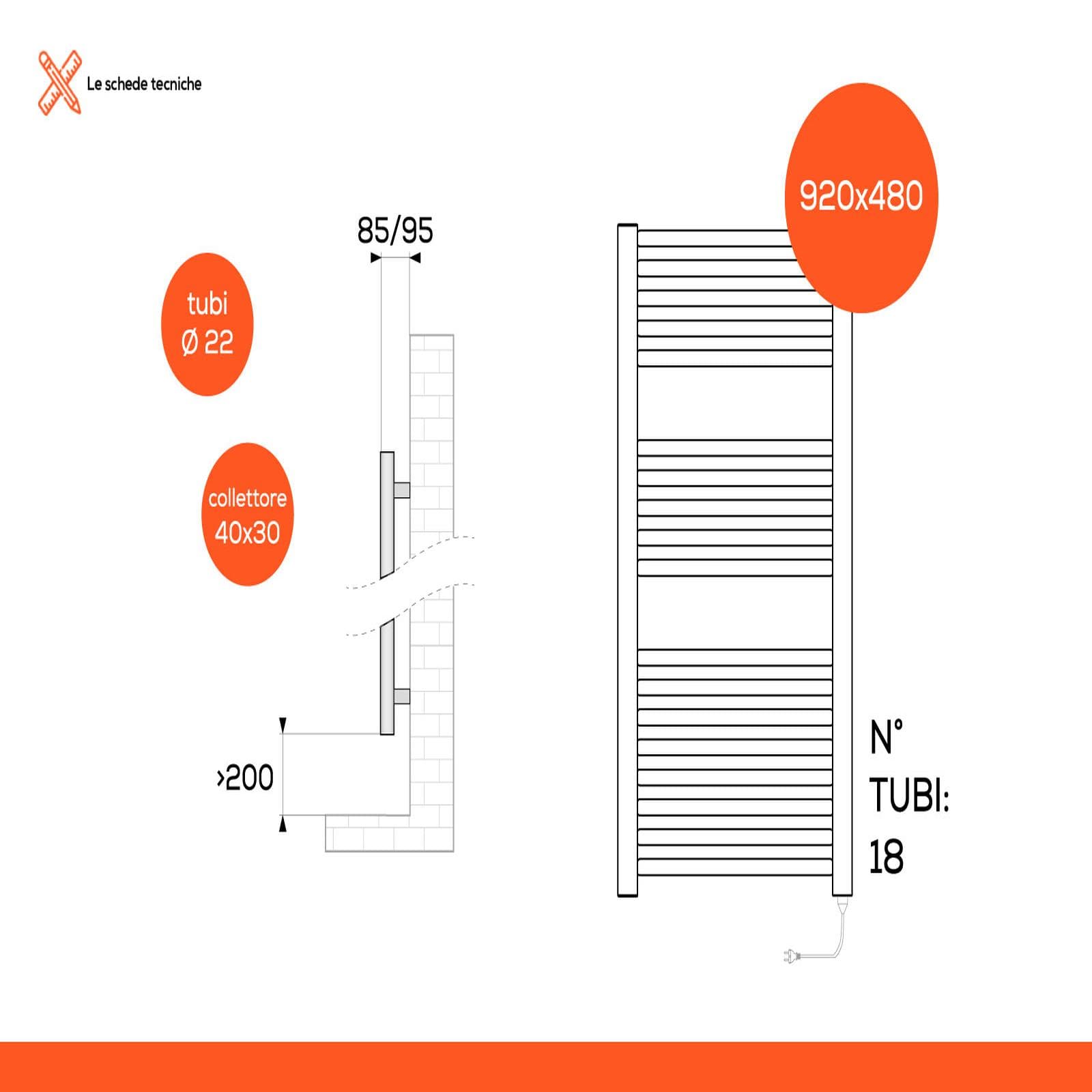 Termoarredo elettrico 920X480 mm potenza 300W presa shuko cromo - E-Cortina di Lazzarini