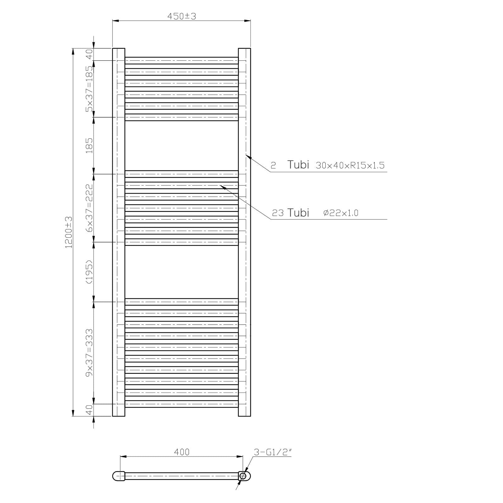 Termoarredo scaldasalviette 1200x450 bianco interasse 400 mm - Alpina