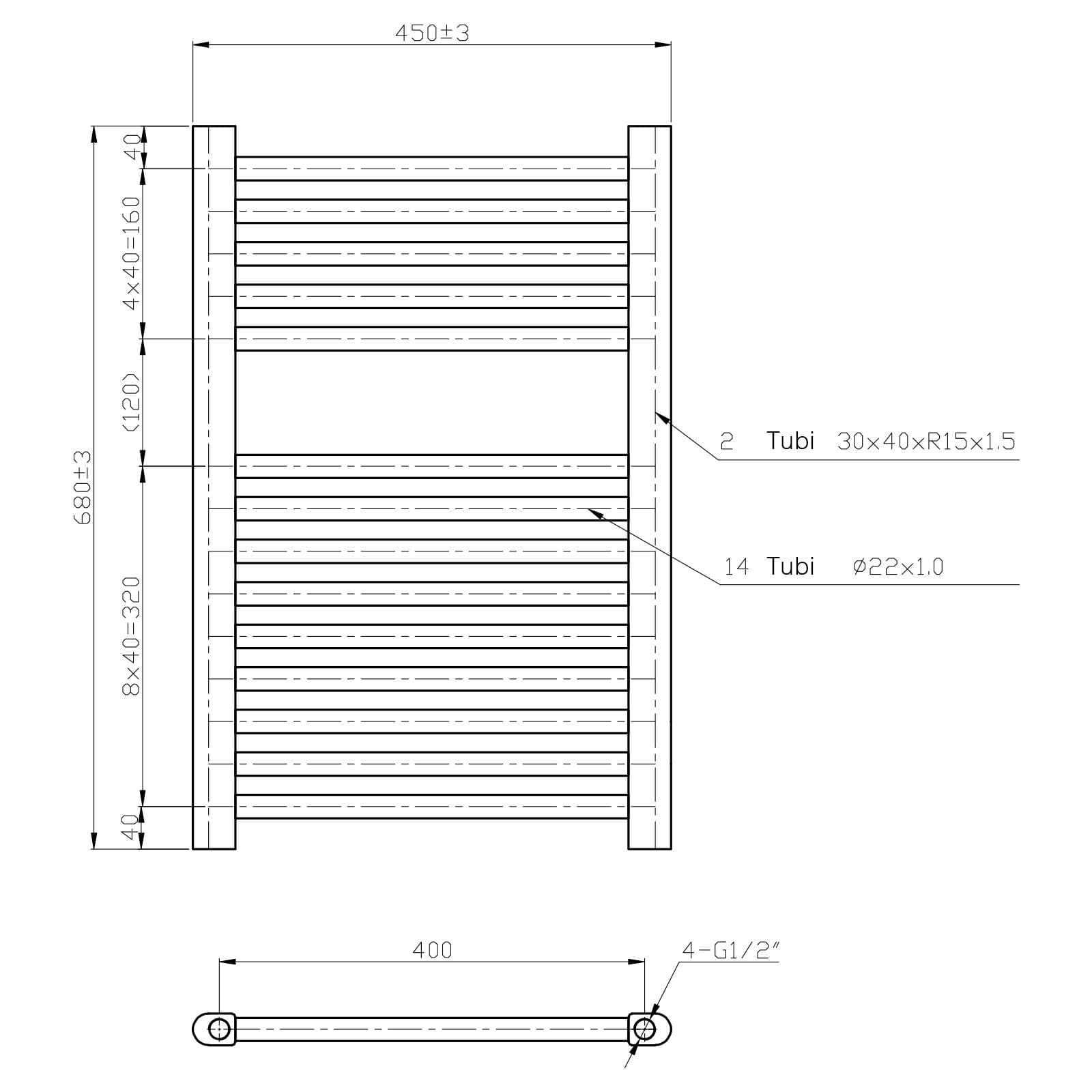 Termoarredo scaldasalviette 680x450 cromato interasse 400 mm - Alpina