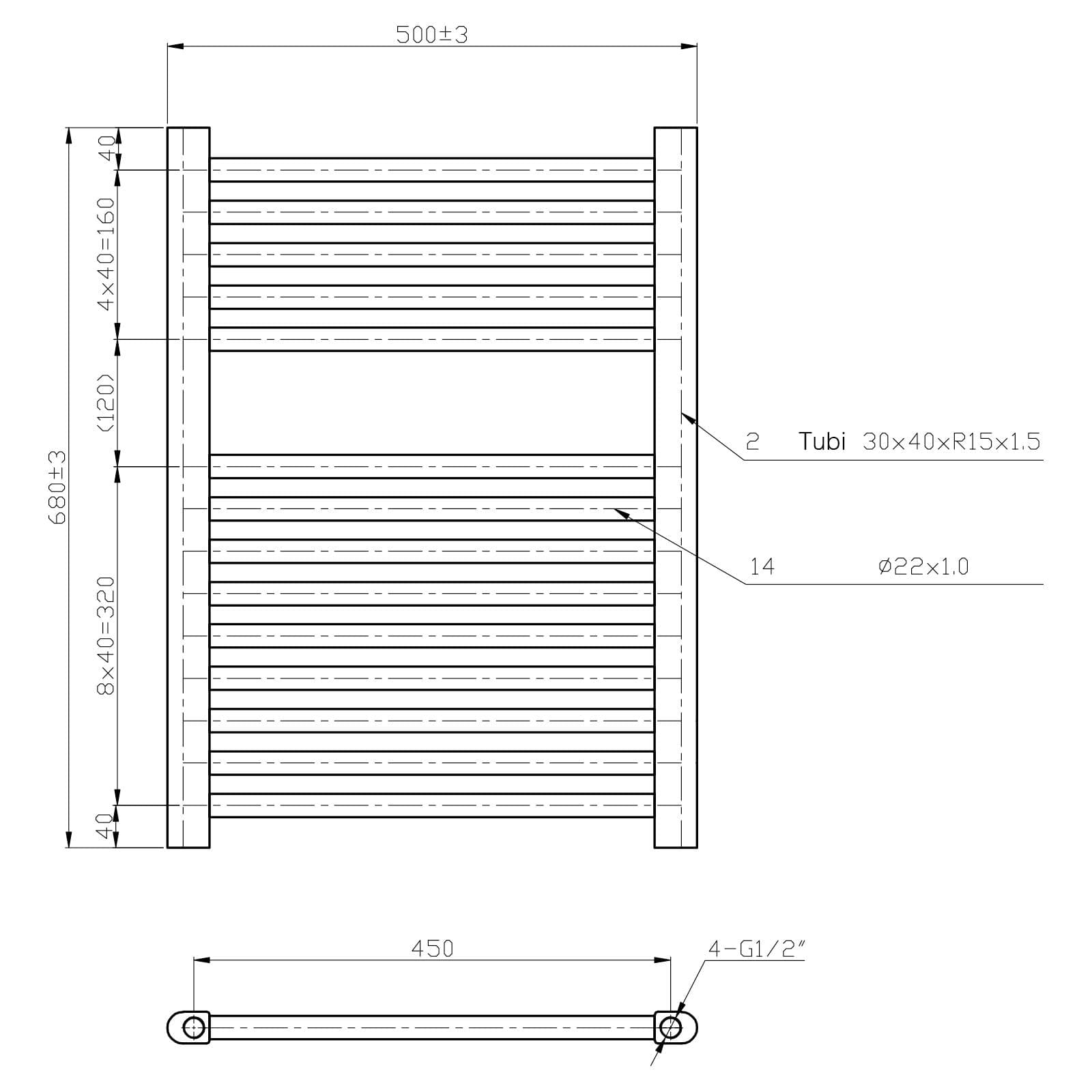 Termoarredo scaldasalviette 680x500 cromato interasse 450 mm - Alpina