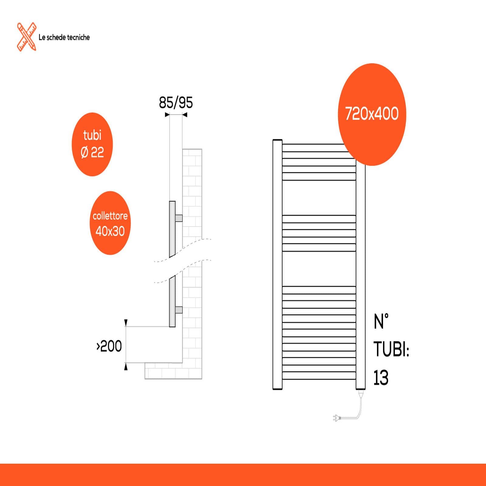 Termoarredo elettrico 720x400 mm potenza 300W presa shuko antracite - E-Cortina di Lazzarini