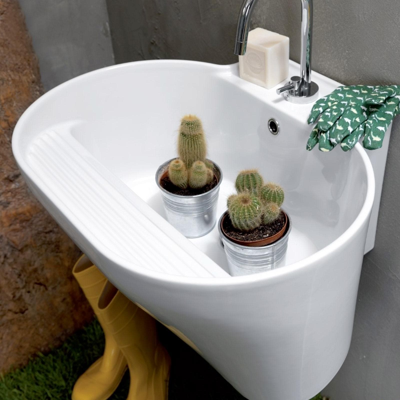 Tino Colavene lavabo/lavello monoforo per bagno lavanderia sospeso o appoggio 60x50 cm