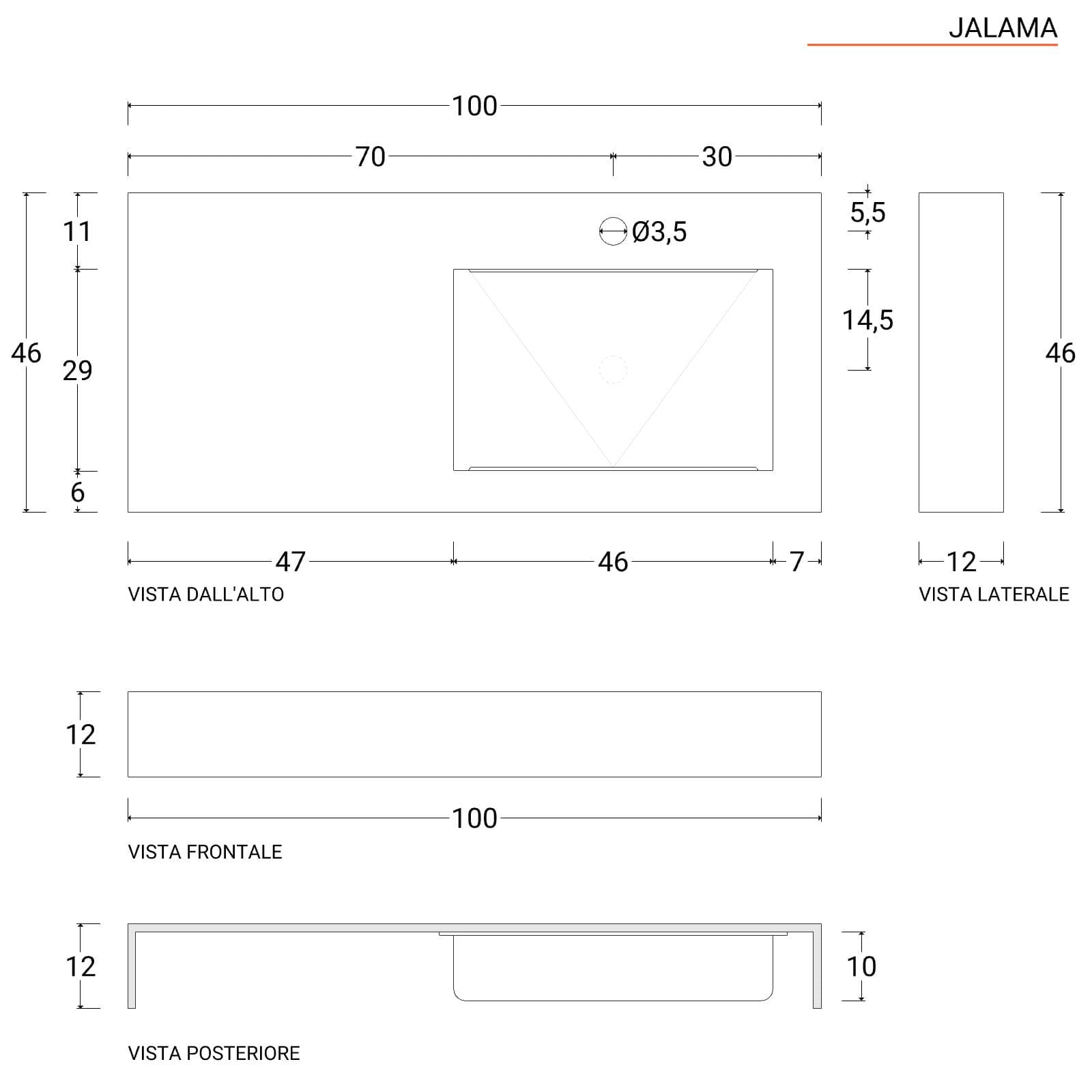 Top in HPL con lavabo integrato 100cm vasca a destra pietra grigio fiordo - Jalama
