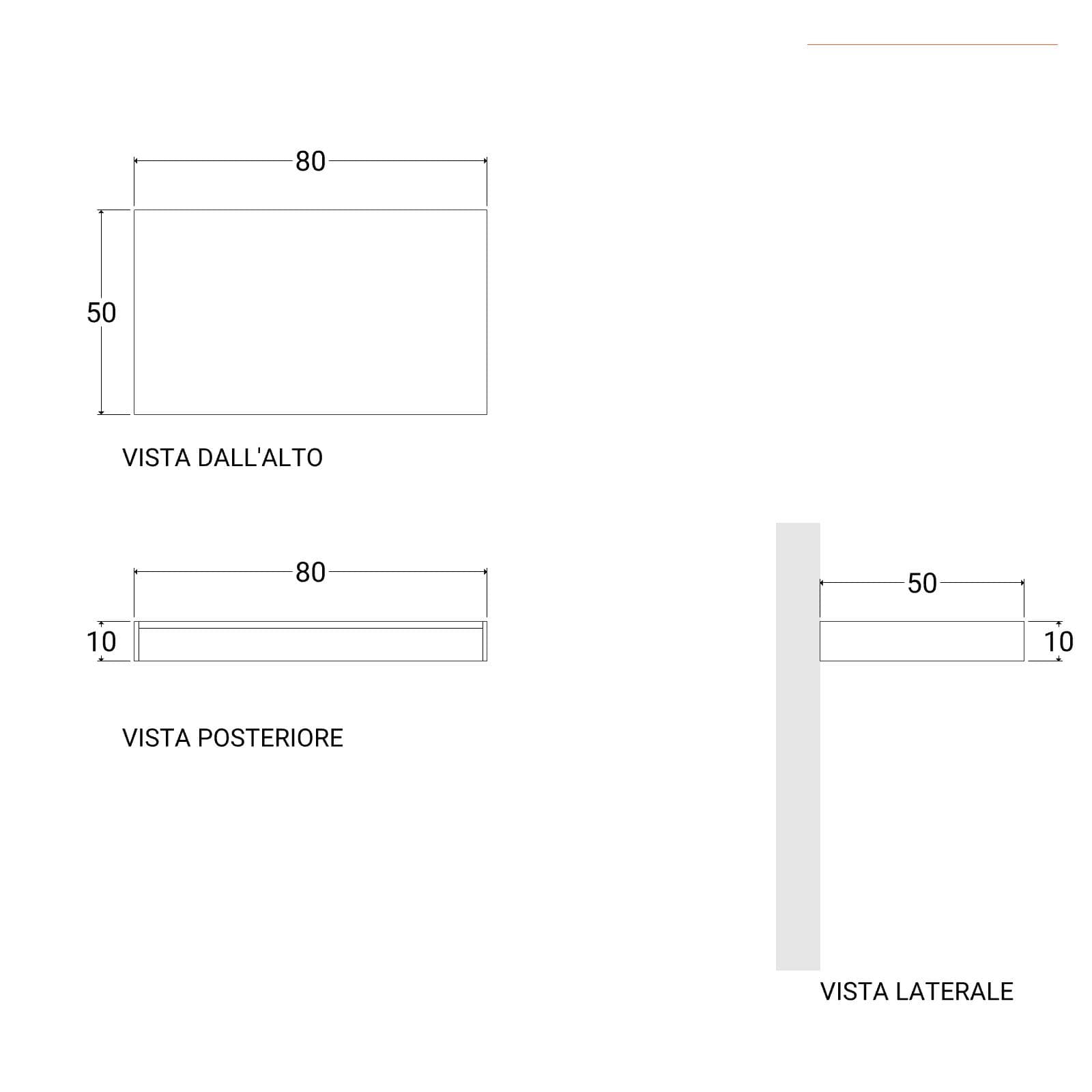Top lavabo bianco opaco 80 cm con piano da appoggio rovere grigio e specchio - Medina