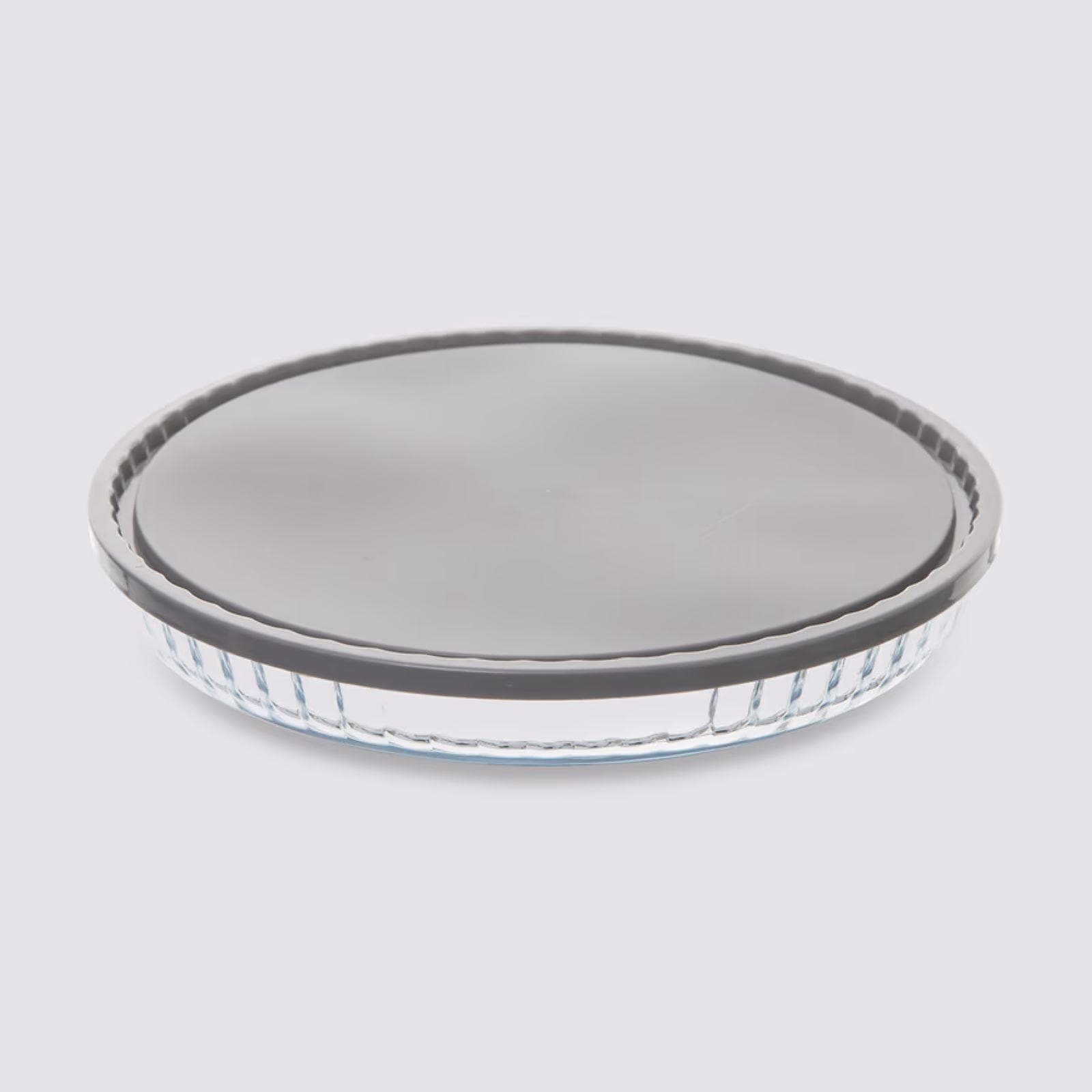 Pirofila rotonda 27 cm in vetro borosilicato con coperchio grigio
