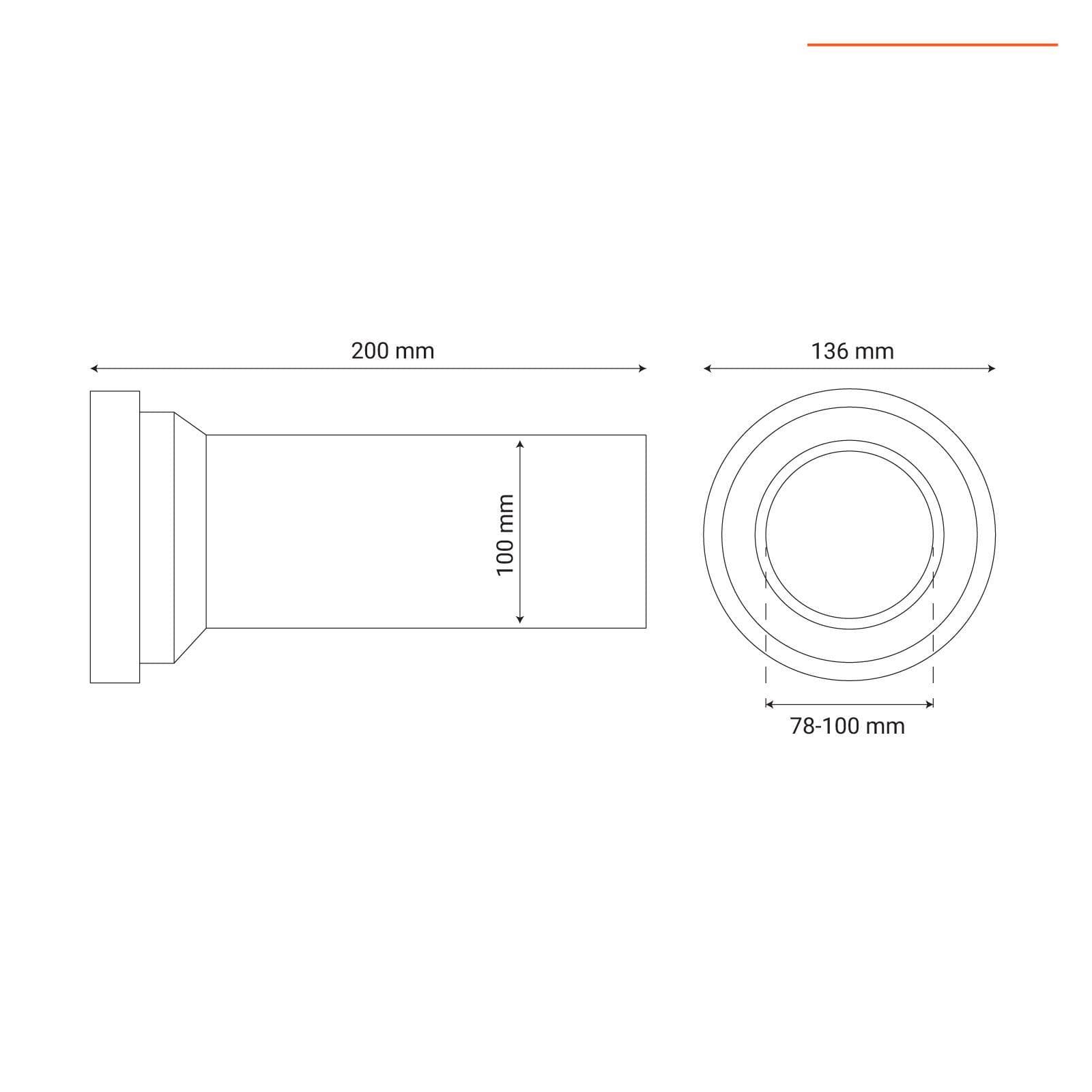 Tubo di connessione dritto per scarico WC lunghezza 20 cm e diametro 10 cm