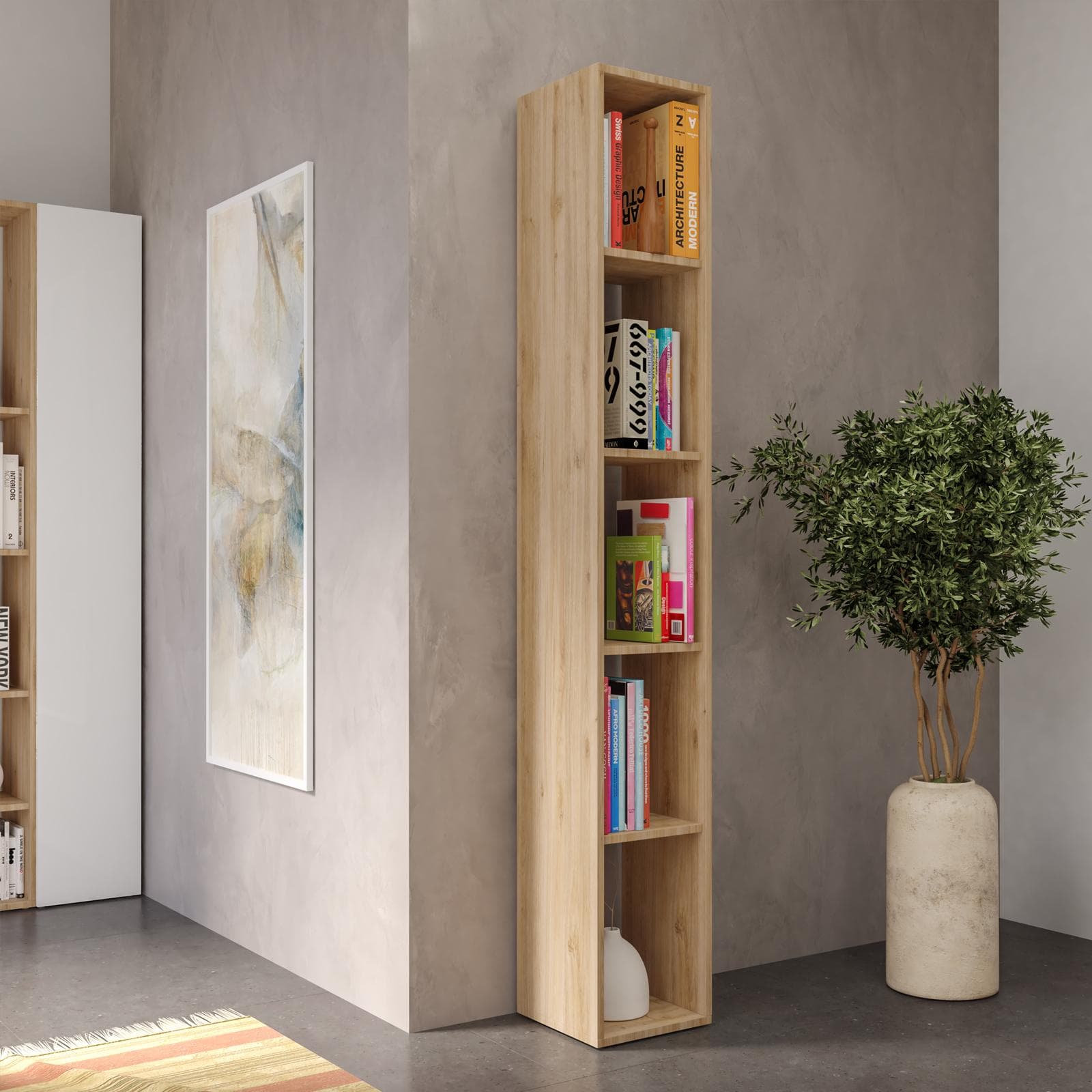 Libreria 28x185h cm cadiz con 4 ripiani regolabili in altezza - Clary