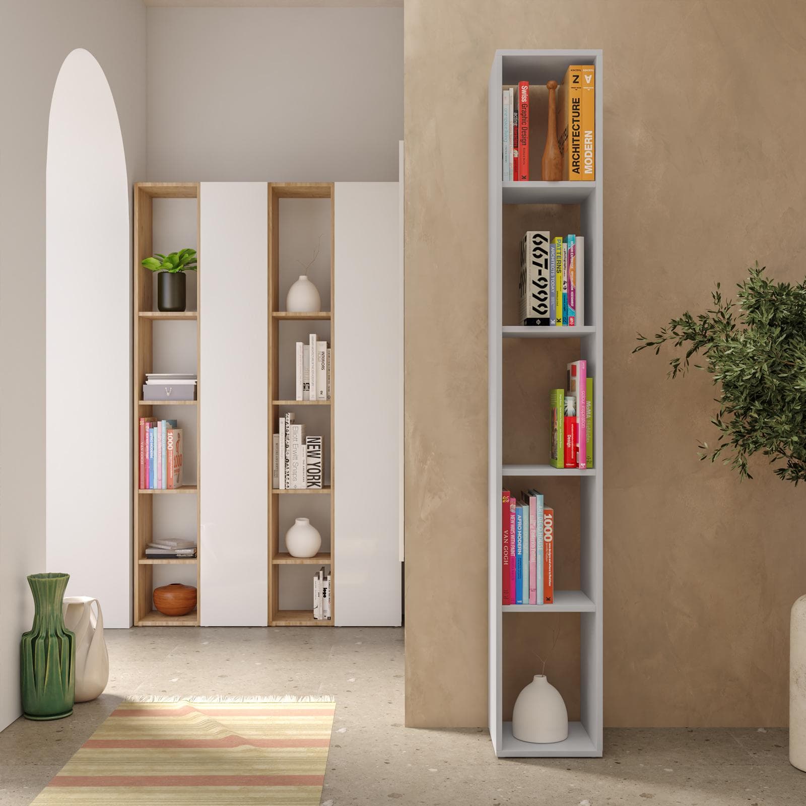 Libreria 28x185h cm gesso con 4 ripiani regolabili in altezza - Clary