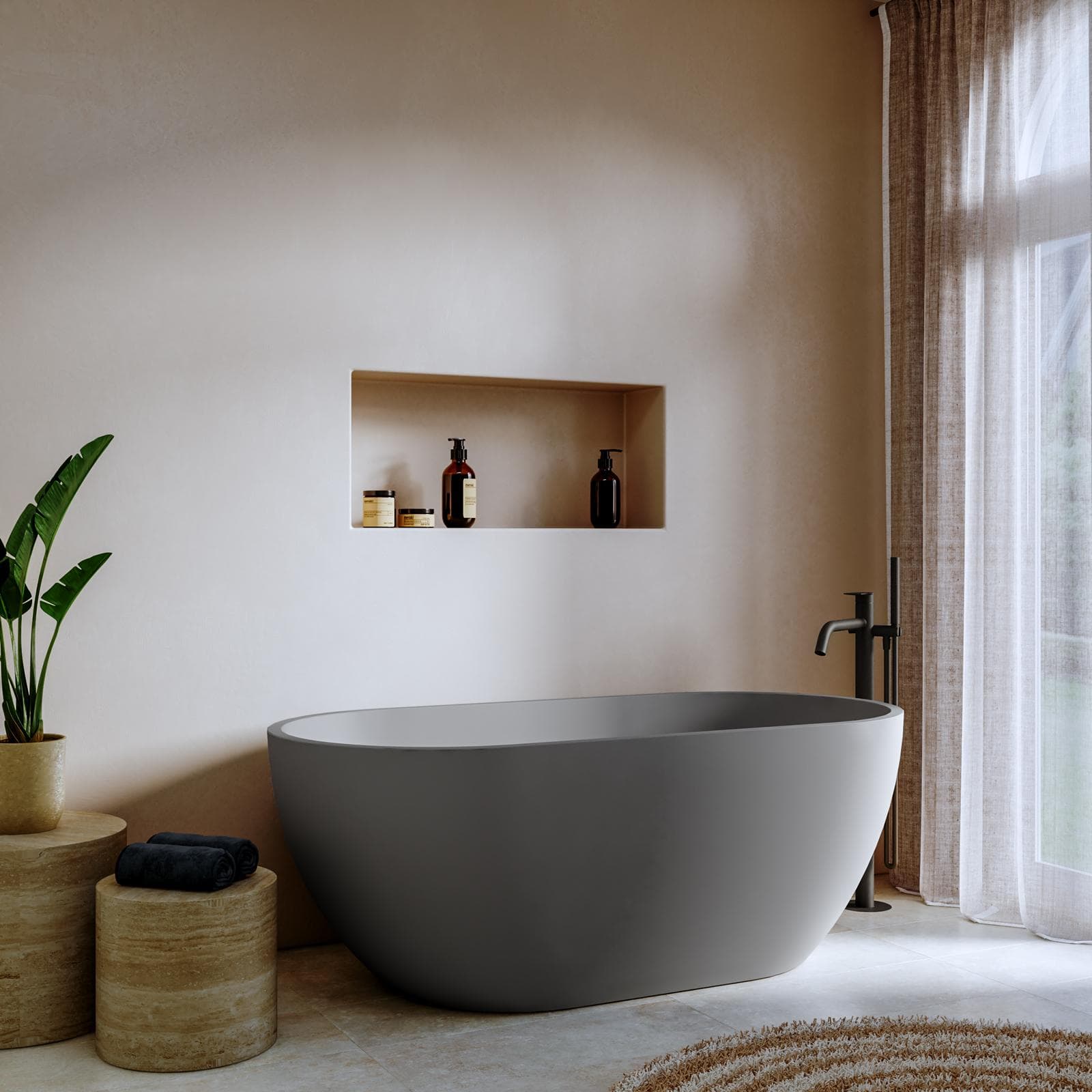 Vasca freestanding 165x80 cm in cemento grigio ardesia - Hamilton