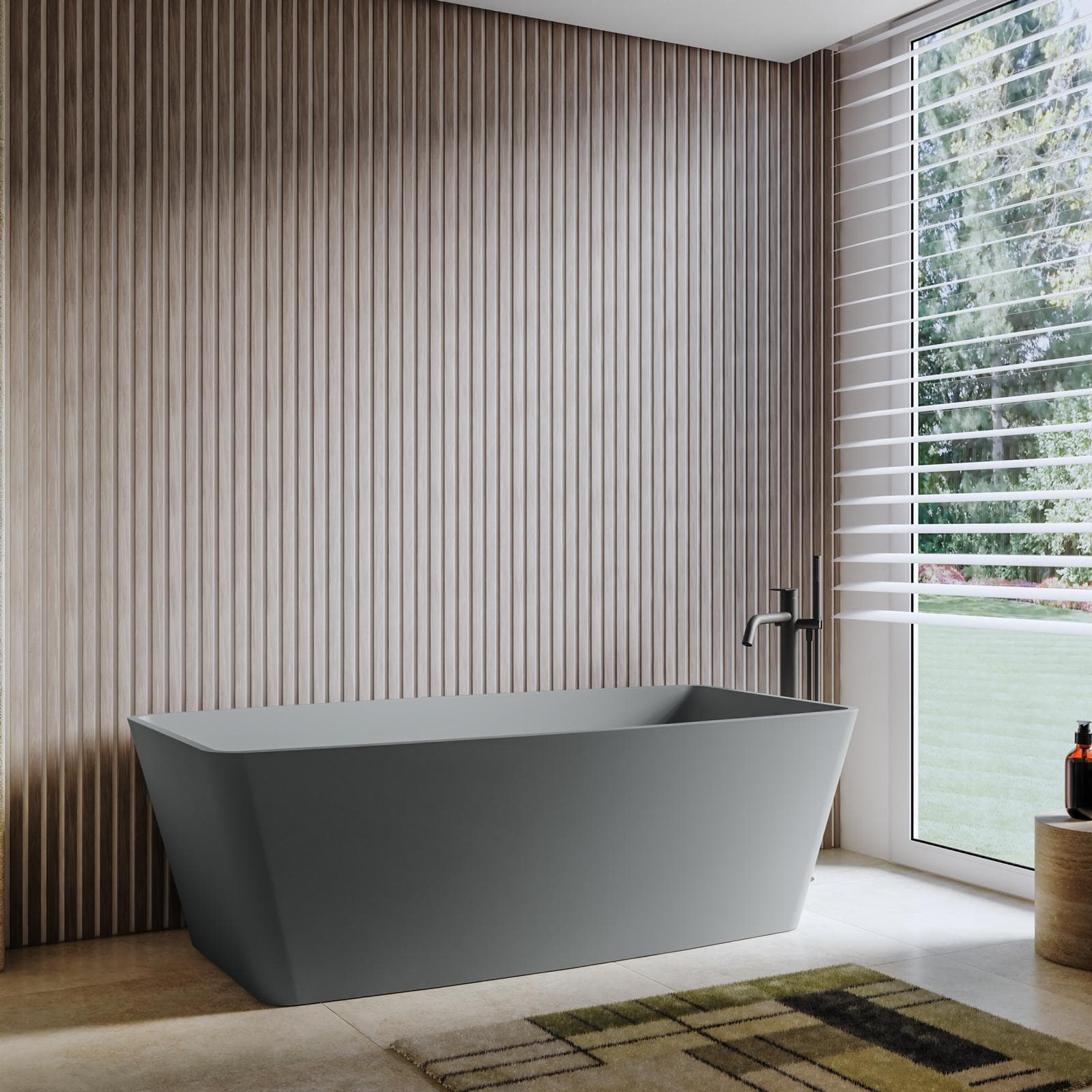 Vasca freestanding 180x90 cm in cemento grigio ardesia - Hamilton