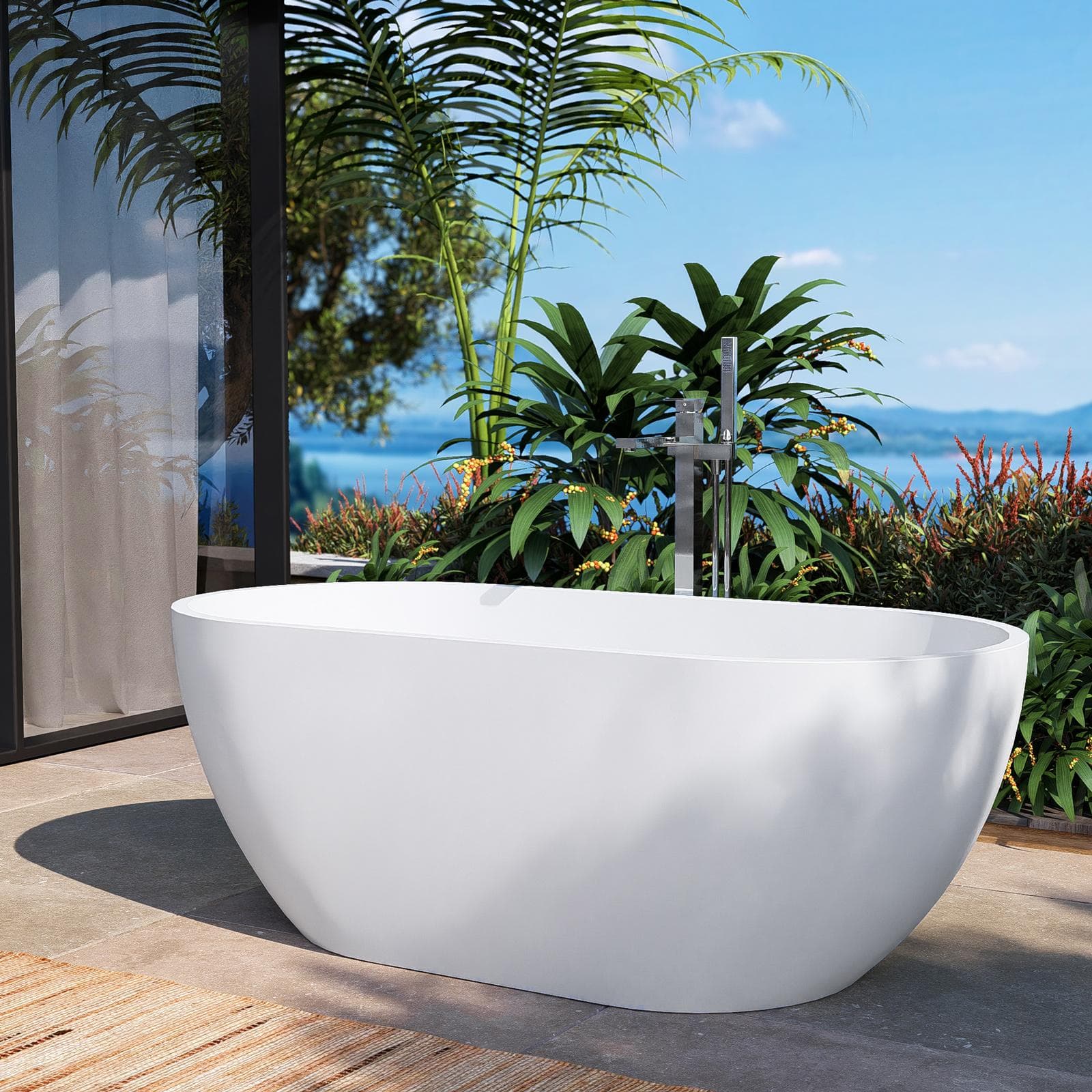 Vasca freestanding da esterno 165x80x60h cm in cemento bianco - Hamilton