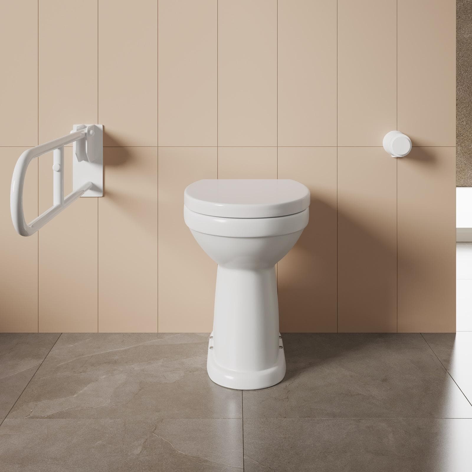 Vaso bidet accessibile in ceramica con copriwc scarico a terra