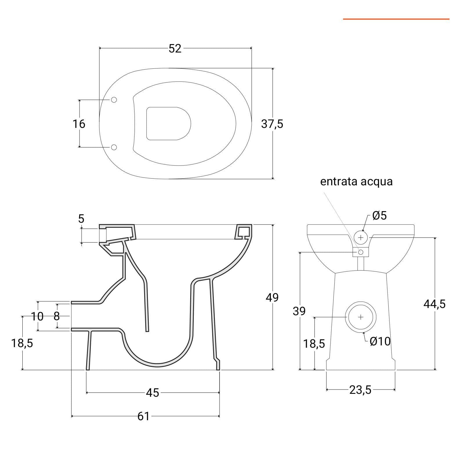 Vaso bidet accessibile da 50h cm in ceramica scarico a parete con copriwc