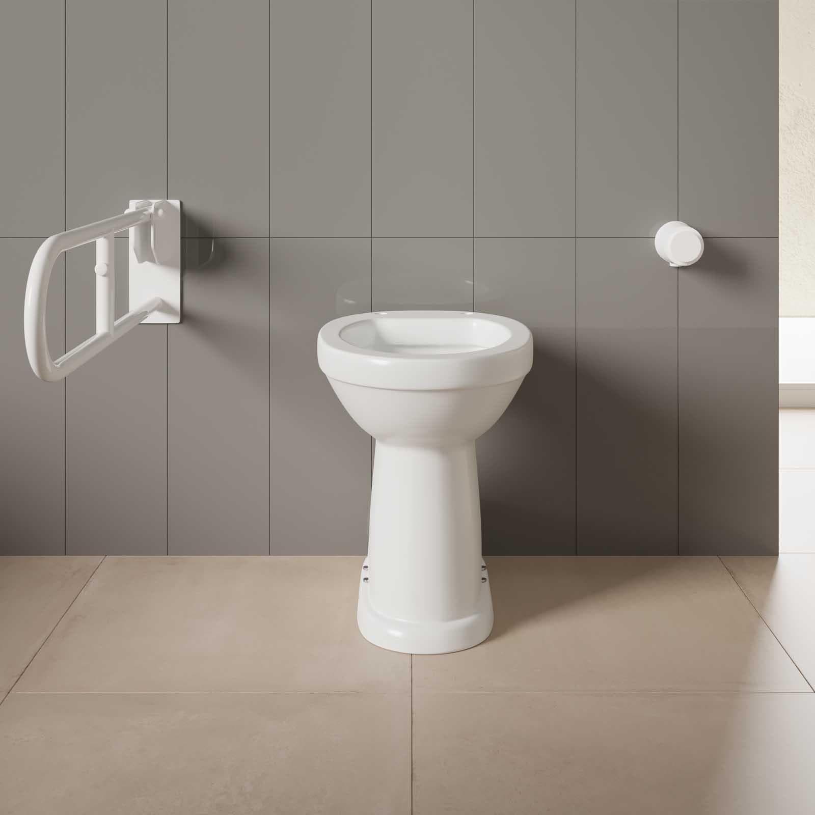 Vaso ergonomico in ceramica bianco con scarico a terra