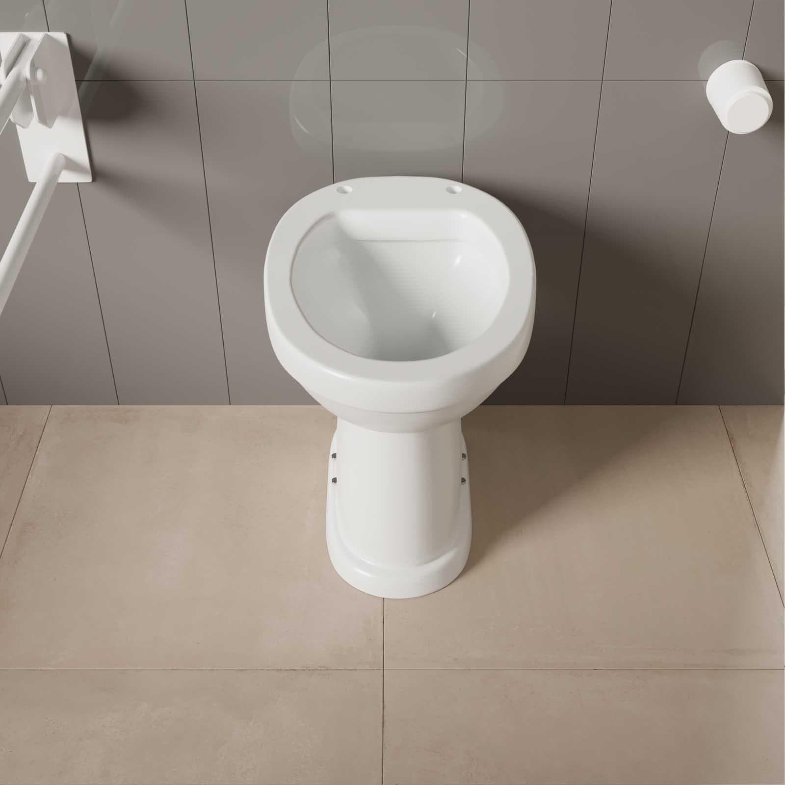 Vaso ergonomico in ceramica bianco con scarico a terra
