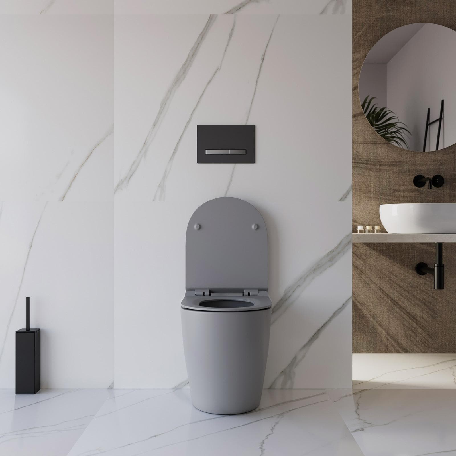 Vaso filomuro a risparmio idrico sedile SoftClose grigio opaco - Nadir
