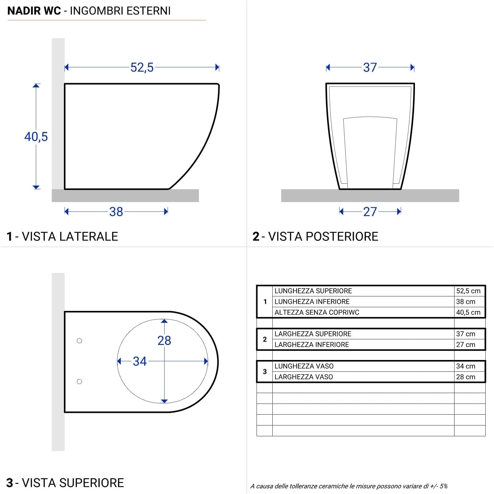 Vaso filomuro a risparmio idrico sedile SoftClose grigio opaco - Nadir